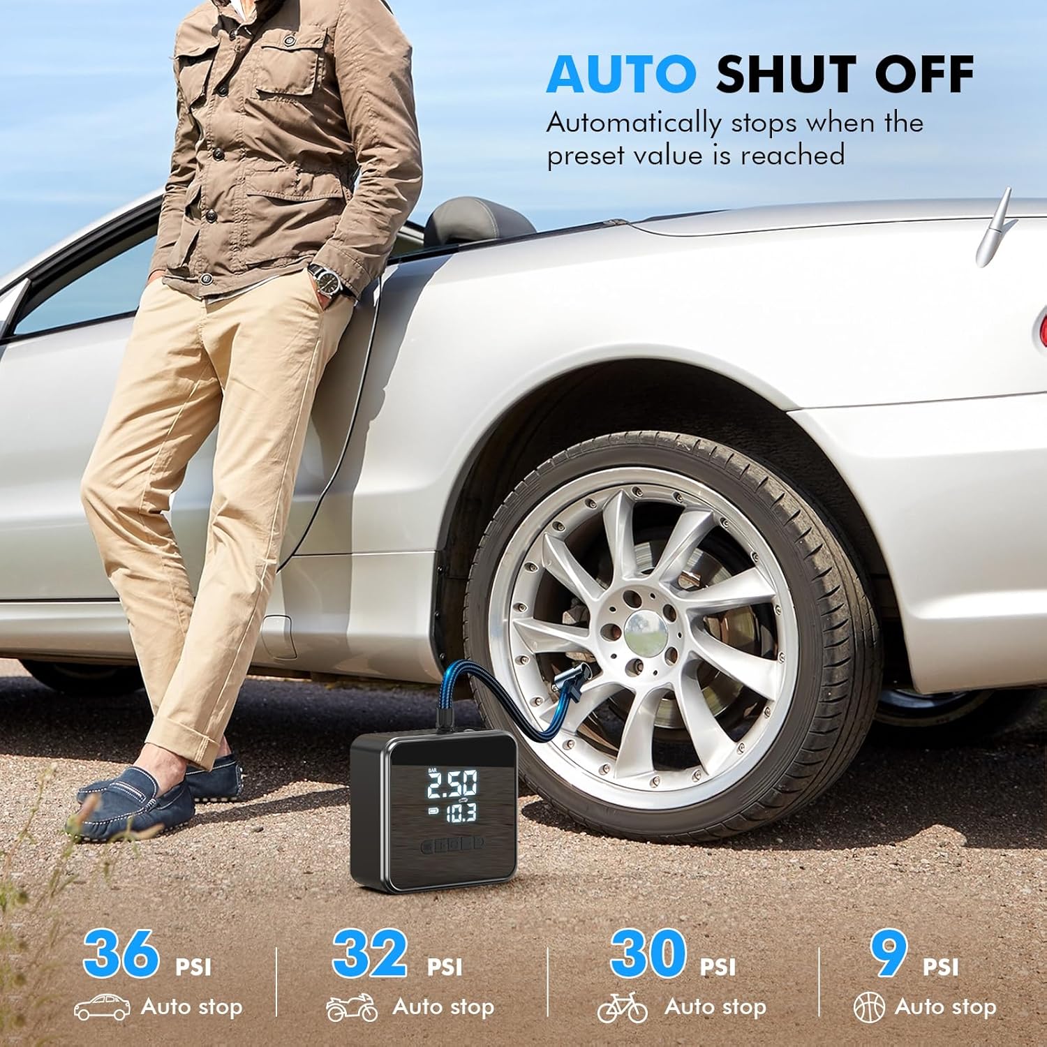 iWarmbase Cordless Tyre Inflator Air Compressor - 150PSI & 12V Tyre Pump Electric Bike Pump, 6000mAh with Power Bank Support and LED Display for Car Motorcycle Bicycle Balls 8 81ouLOZro9L. AC SL1500