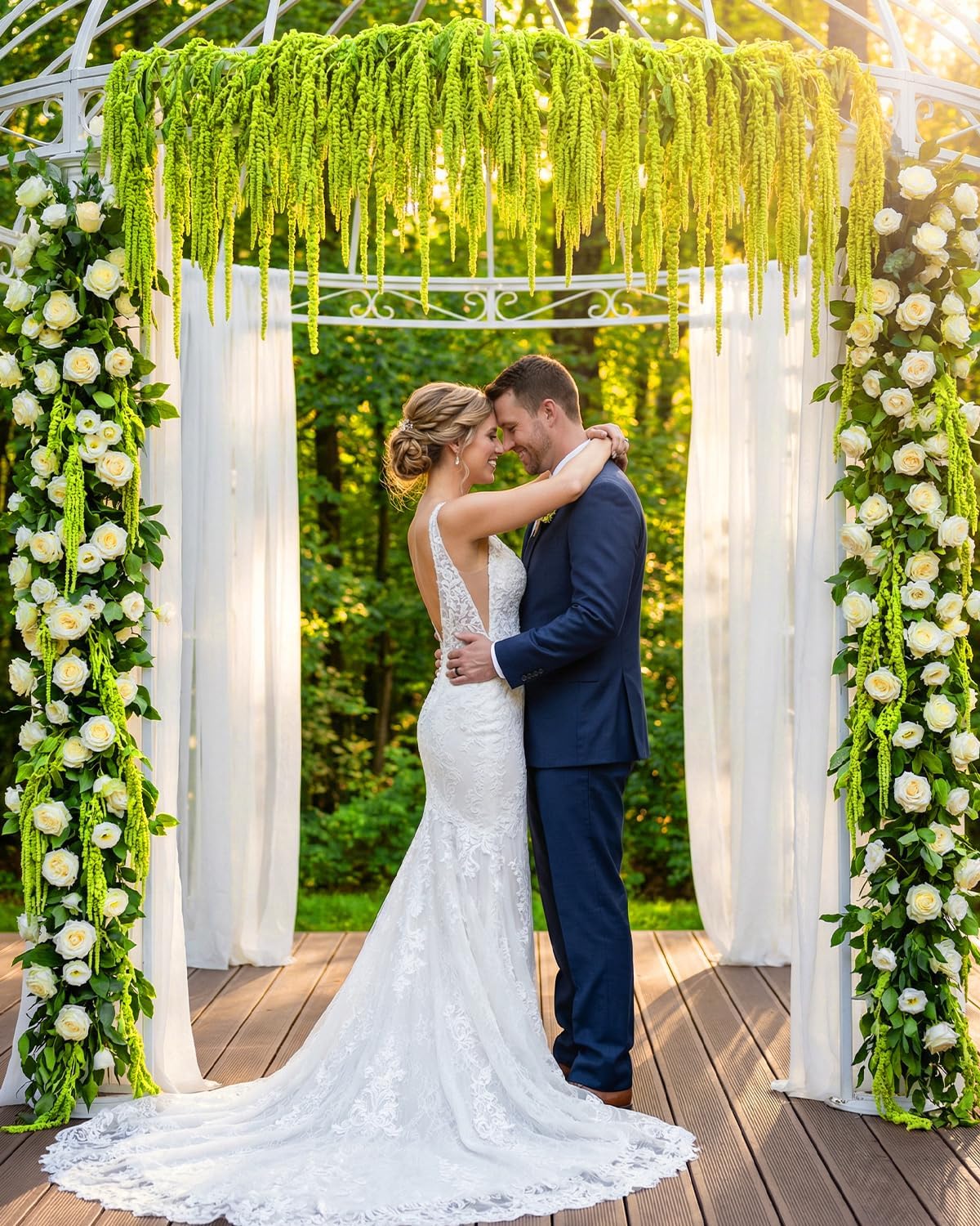 12Pcs 24 Inch Green Natural Dried Amaranthus Hanging Flowers, 100% Pure Preserved, Amaranthus Artificial Flower for Wedding Arch, Floral Garland, Bouquet, Wall Home Decoration