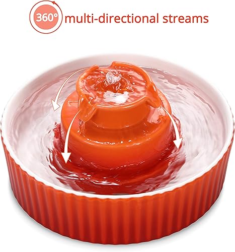 Miniatura 5 de Fuente de agua de cerámica para gatos, fuente para mascotas de 2.1L/71 onzas para perros y gatos, 3 filtros de carbono y 2 bombas de agua (naranja)