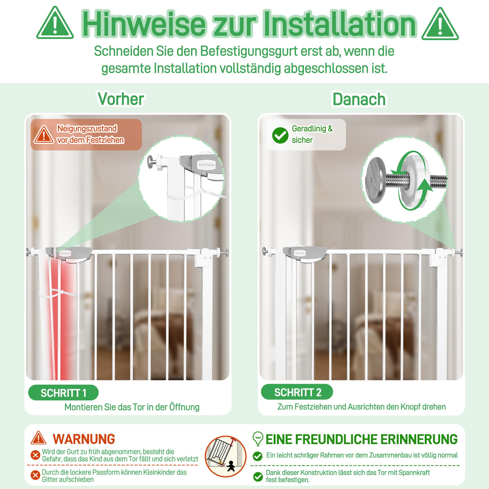 XMTECH Rejilla de protección para puerta sin taladrar, rejilla para escaleras para niños, 105 – 115 cm, cierre automático, puerta de bebé, con fijación a presión, apertura de 180°, blanco