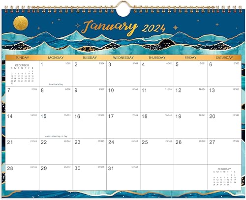 Calendario de pared 2024  Calendario 2024, enero 2024 a diciembre de 2024, calendario mensual 2024 de 14.8 x 11.6 pulgadas, bloques grandes con