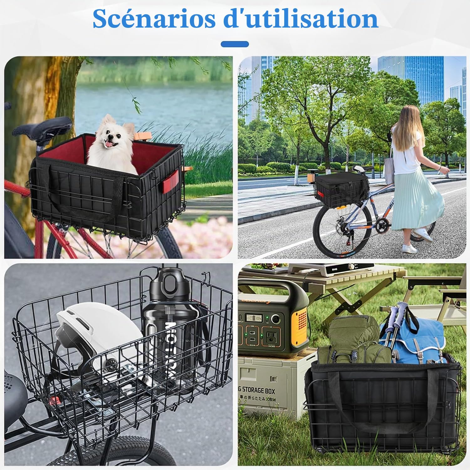 Panier à vélo arrière, Panier Pliant pour vélo avec Doublure imperméable Amovible, Filet de Chargement, Housse imperméable et Bande réfléchissante