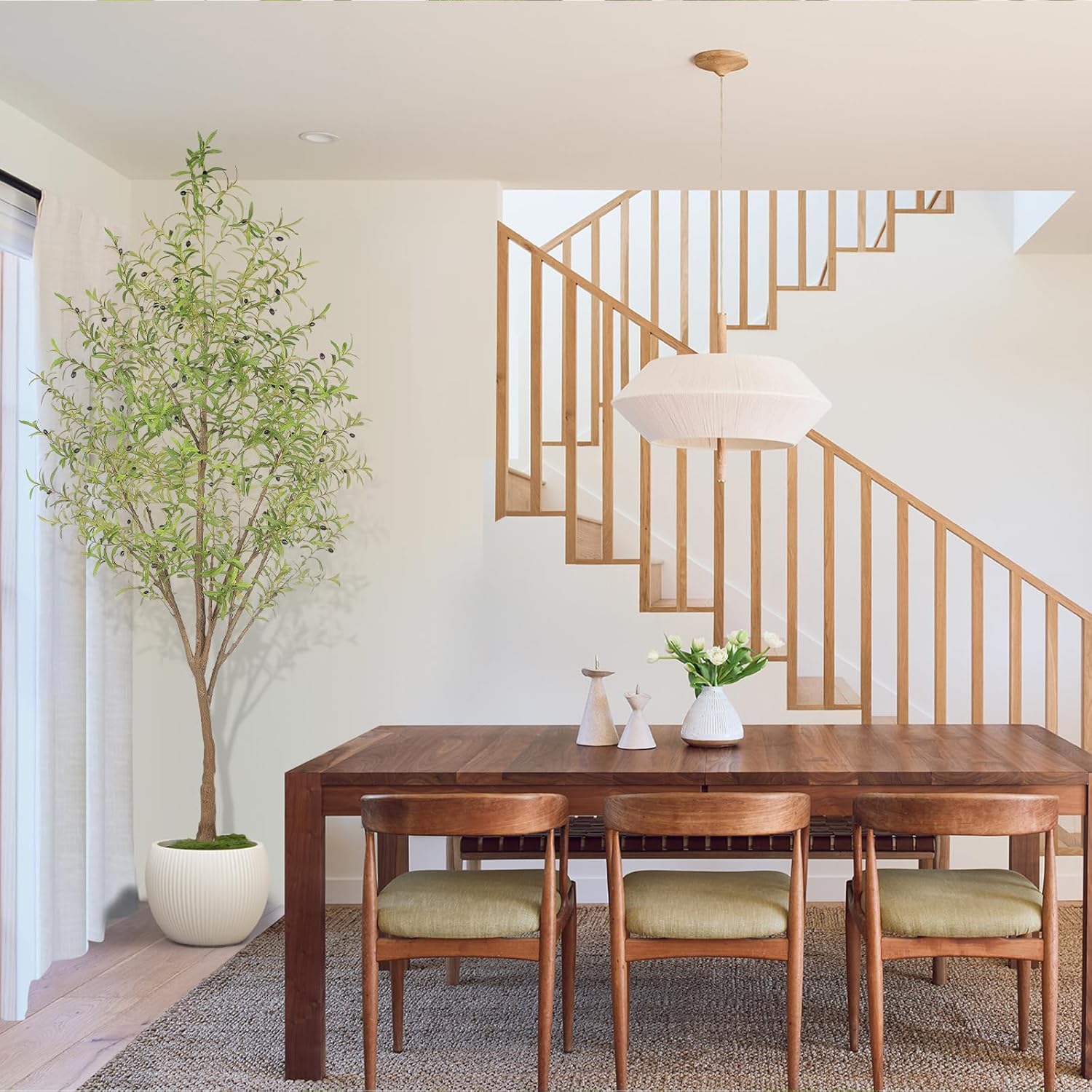 Faux Olive Tree 9FT, Olive Trees Artificial Indoor, Tall Fake Tree with Realistic Leaves & Fruits for Home Office Living Room Decor - Image 4