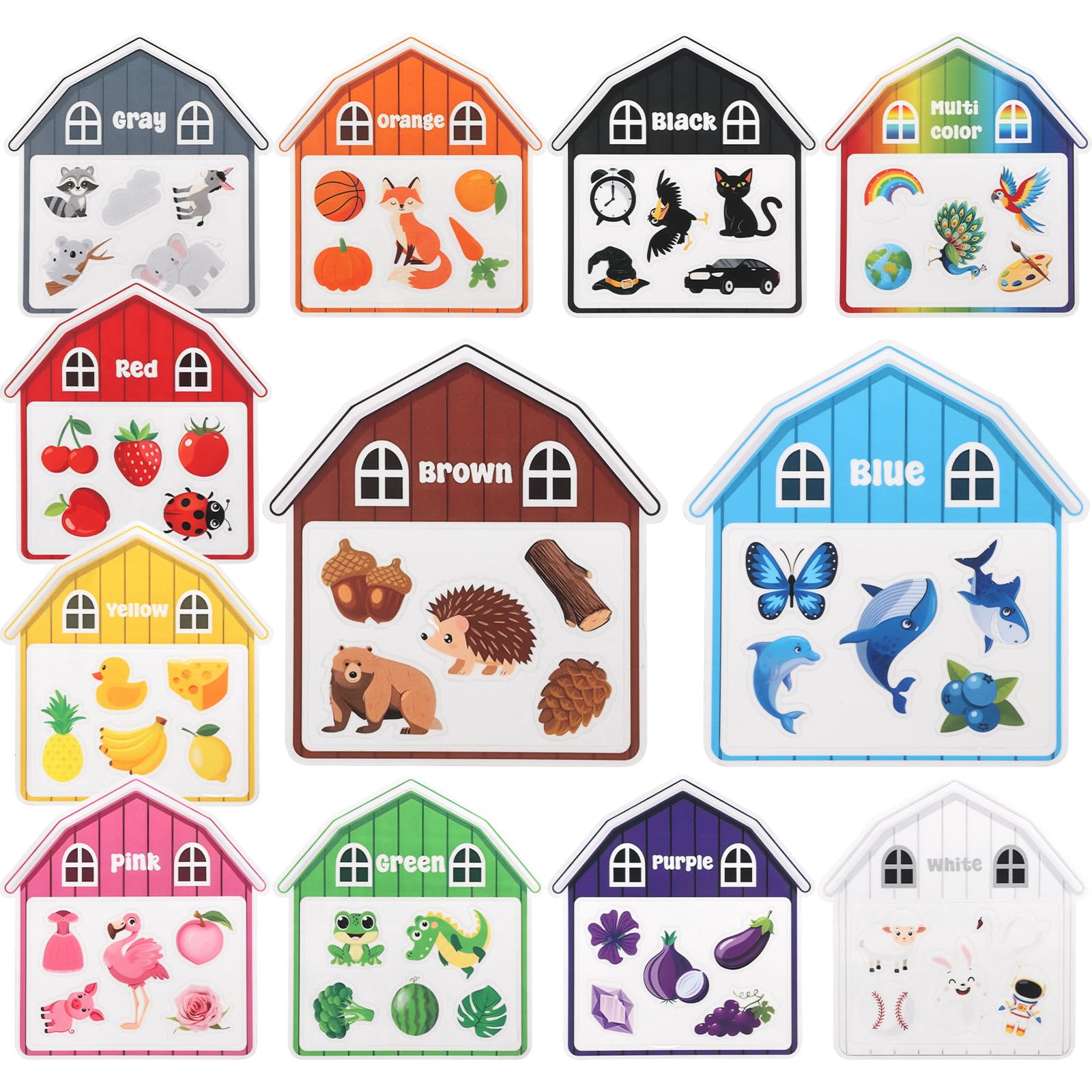 Magnetic House Colour Sorting Set 12 Pcs Early Education Farm Animal Fridge Magnet Colour Learning Matching Activity Toy for Aged 3-6 Refrigerator Whiteboard(Style 2)