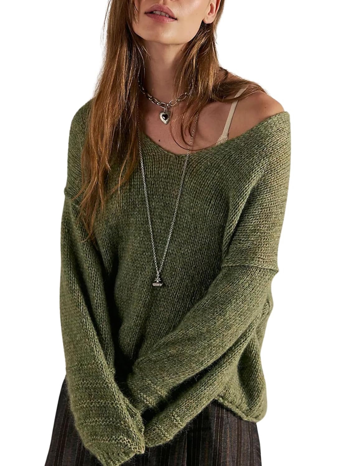 Womens Bohemian Slouchy Style Sweater Off Shoulder Knit Pullover with bubbled Sleeves