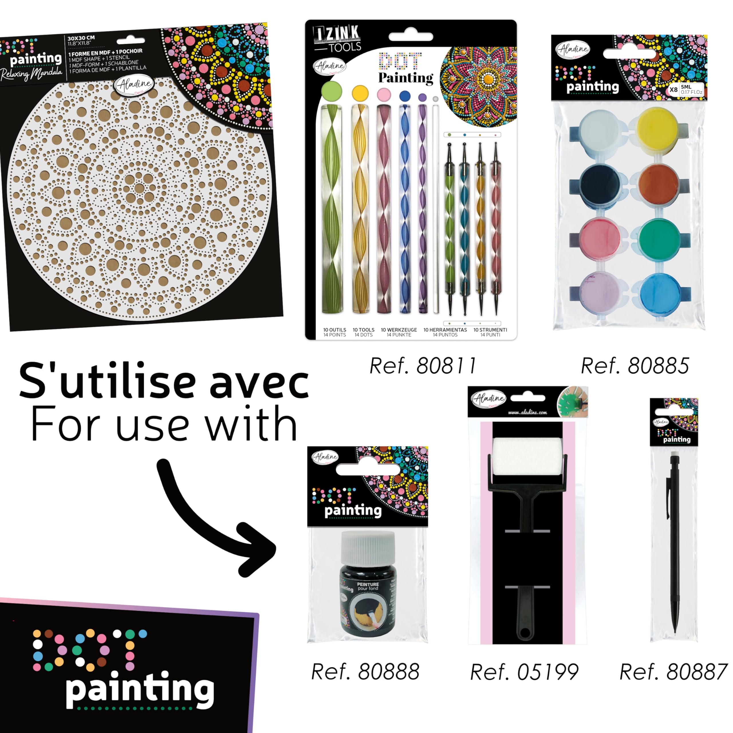 Aladine 85505 - Kit de mandala, 30 cm, diseño de mandala y soporte de madera