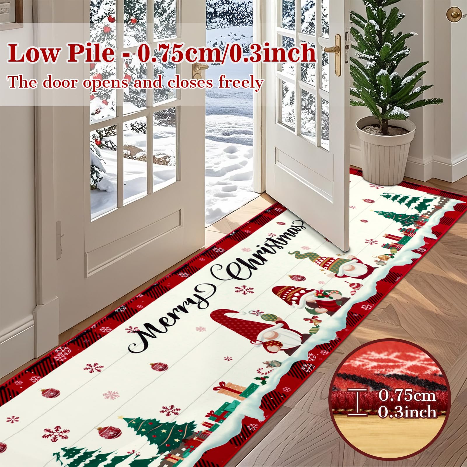 Natalizio Tappeto Runner Corridoio, Antiscivolo Lavabile Tappeto per Corridoio, Pelo Basso Tappeto Cucina Natalizio, Tappeto Passatoia per Ingresso, Lavanderia, Camera da Letto, 60x240cm