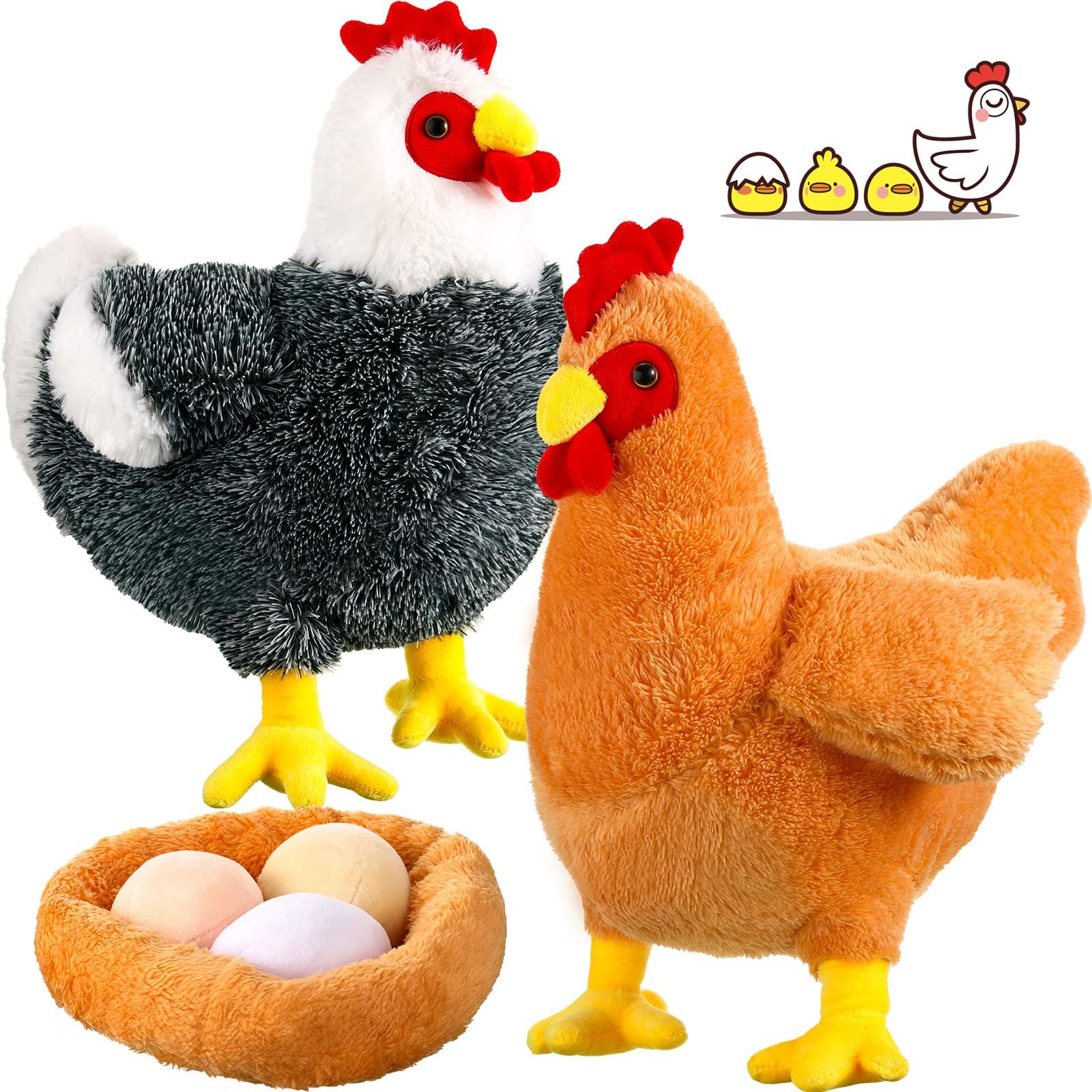 Civaner 6 Pcs 12 Inch the Hen Chicken Stuffed Animal Gift Cute Chicken Plush with Eggs Large Plush Gift Graduation Party Favor for Kids Boys Girls Women Thanksgiving Birthday Supplies