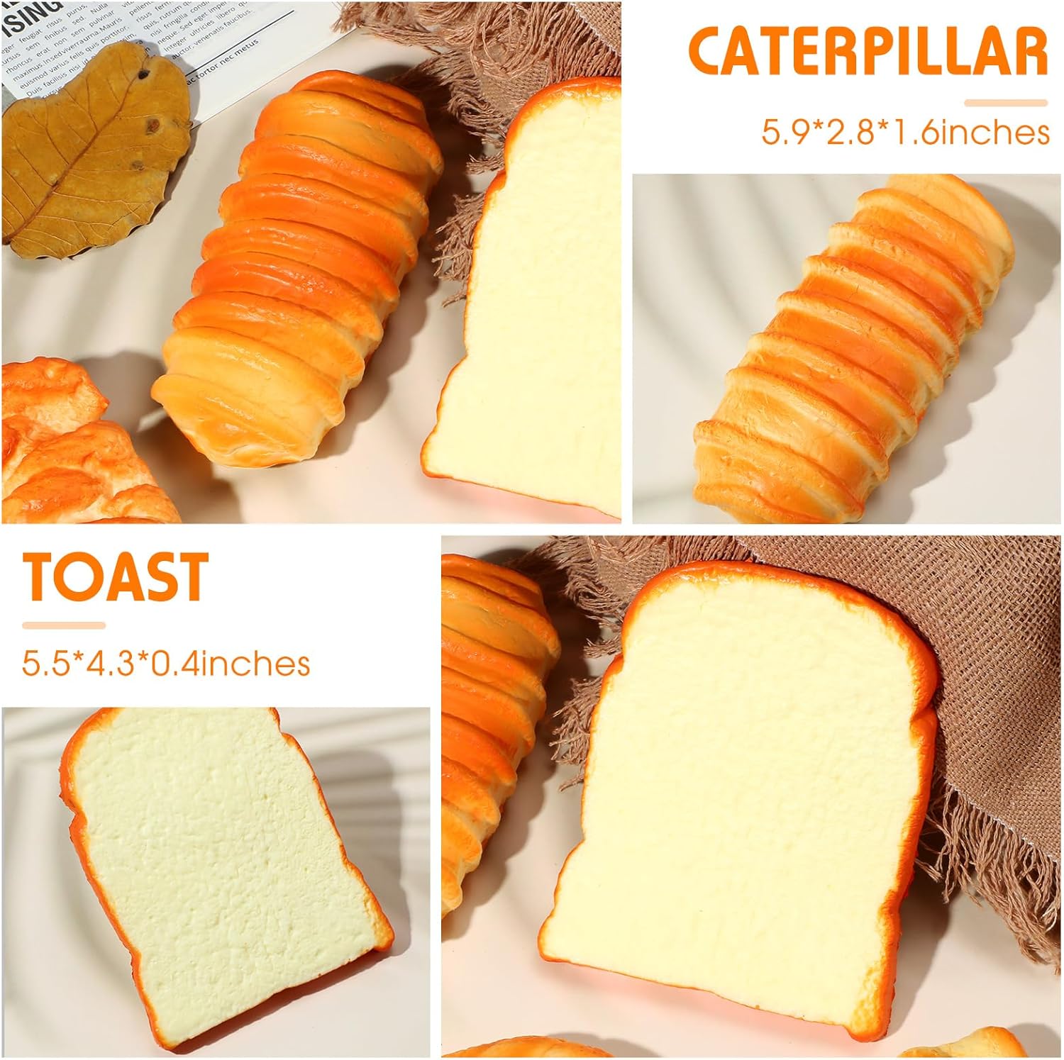 5 Pcs Bread Stress Toy Soft Toast Bread Shape Toy Slow Rising Toy Anxiety Relief Food Toy for Kids Adult Tricky Funny Birthday Gifts Simulation Fake Food Stress Toy Balls(Style 1) - Image 3