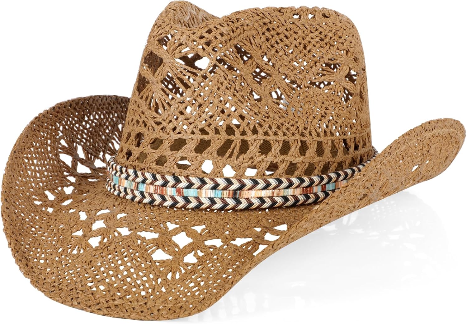 WQWOVRVO Cowboy Hat,Cowgirl Hat,Straw Cowboy Hats for Women/Men Wide with Shapeable Brim