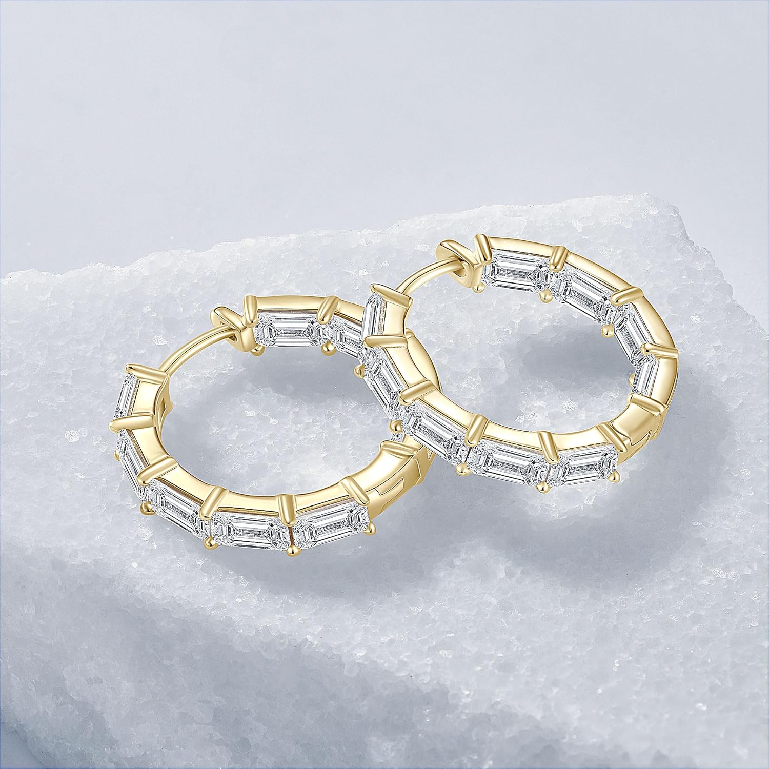 Moissanite Hoop Earrings, 9.0cttw D Color 3x5mm Emerald Cut Moissanite 925 Sterling Silver Round Earrings for Women Mom Wife Wedding Birthday Jewerly Gifts - Image 7