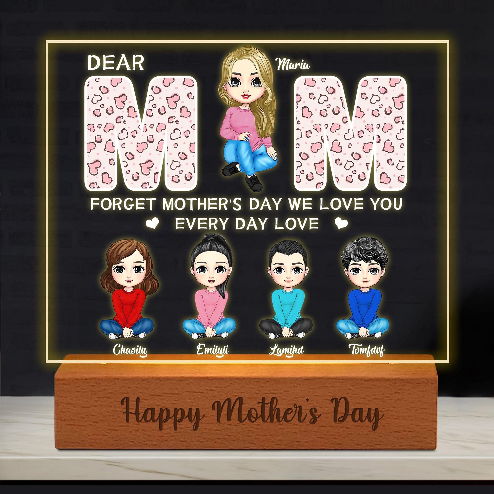 TATLETATLE Personalized Acrylic Night Light,Custom Acrylic Lamp with Character Design Photos,Personalized Photo Gifts for Mom from Daughter Son,Mothers Birthday Gifts for Mama Women (Night Light-07)