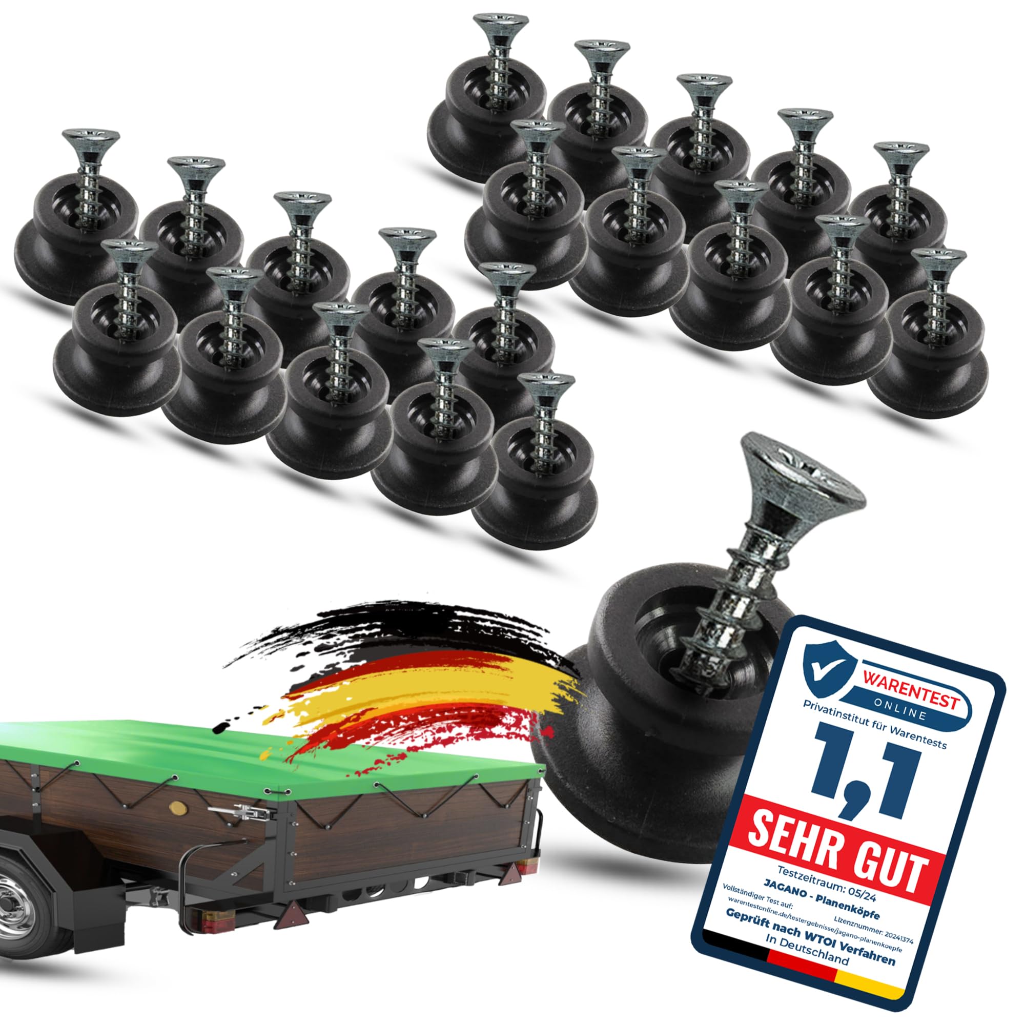 Jagano Premium Planenknöpfe - Runde Haken inkl. Edelstahlschrauben (20 Stk.) für Anhänger Plane: Robuste Befestigungshaken zur sicheren Netz- & Planenbefestigung an PKW-Anhänger Bordwänden