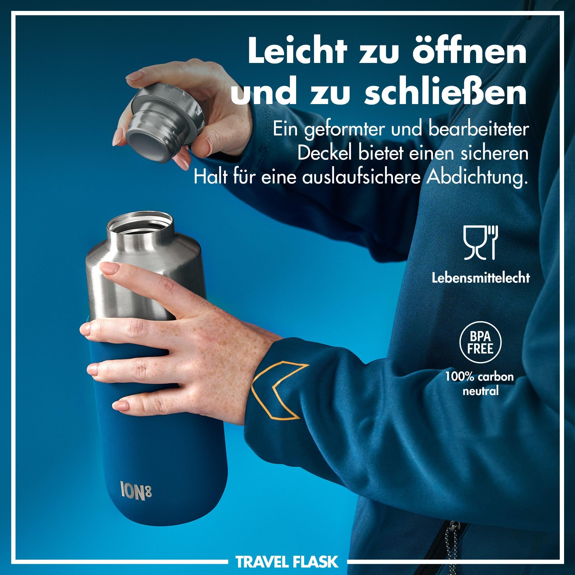 ION8 Vakuumisolierte ThermoShield-Flasche für Heiße oder Kalte Getränke,Großer Isolierter Becher,2-Tassen-Kapazität, Magnetverschluss und Weiches Bodenpolster Stilvoll und Umweltfreundlich,Tiefes Teal
