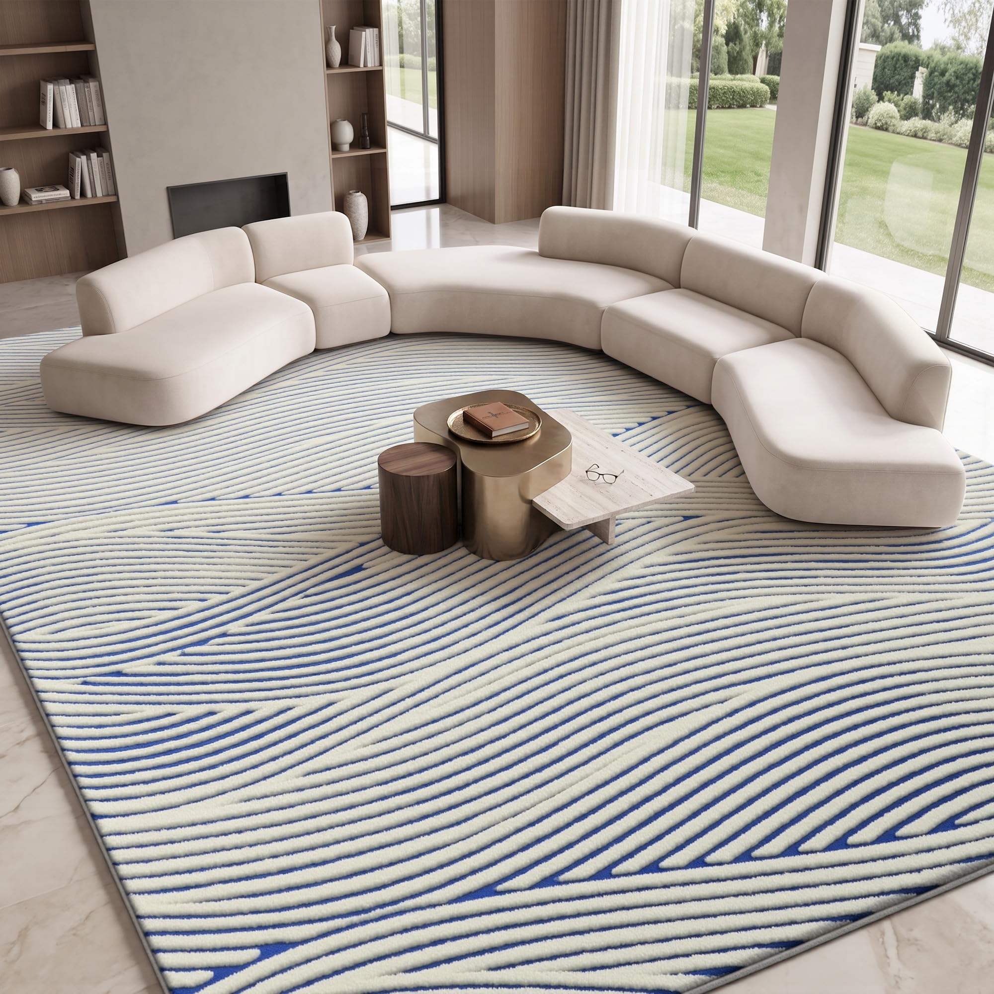 Treeboy Rugs Living Room, Large Blue Beige Rug Carpet for Bedroom 160x230cm