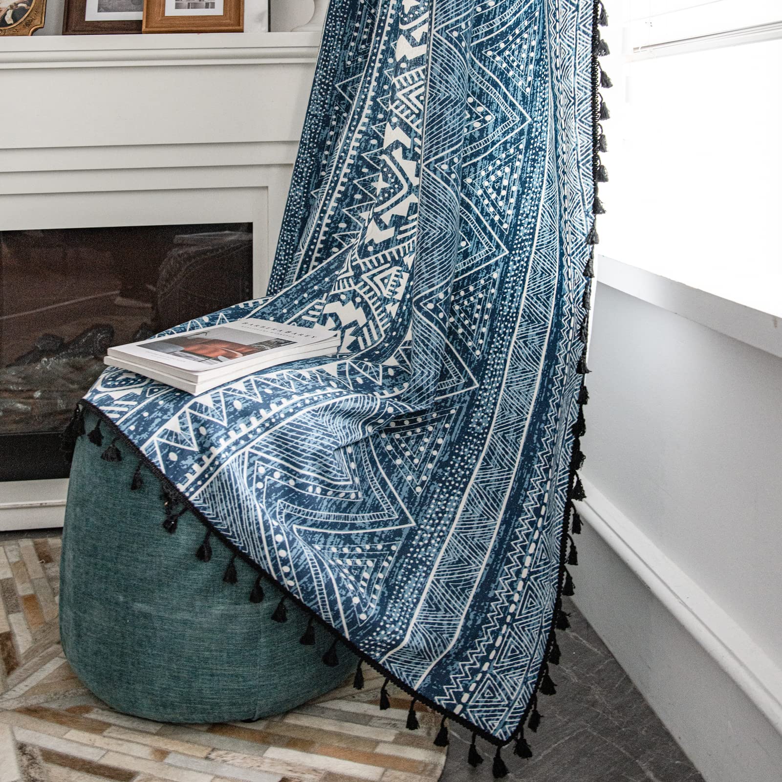 ColorBird Blue Boho Curtains 63 Inch Farmhouse MCM Western Striped Aztec Light Filtering Window Treatment Patterned Drapes for Bedroom Living Dining