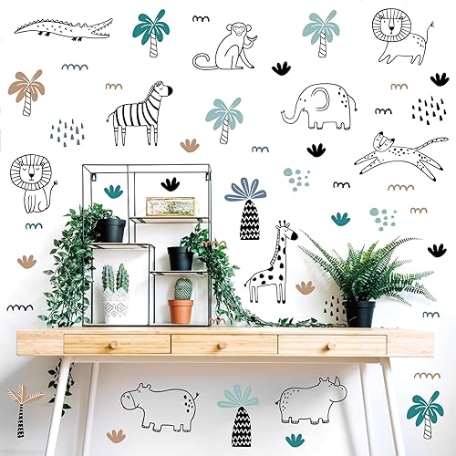 Miniatura 5 de AOWDIAO Calcomanías de pared de animales salvajes de safari para decoración de despegar y pegar para habitación de niños y guardería