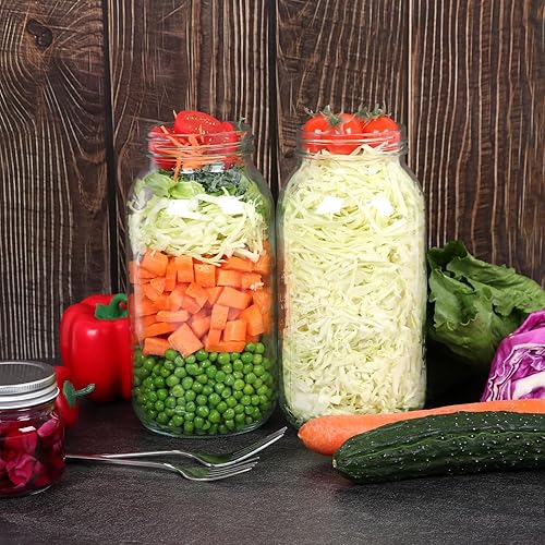 Miniatura 7 de Mcupper Paquete de 3 tarros Mason de boca ancha de 64 onzas, tarros Mason de medio galón, tarros grandes con tapas y bandas para enlatar y