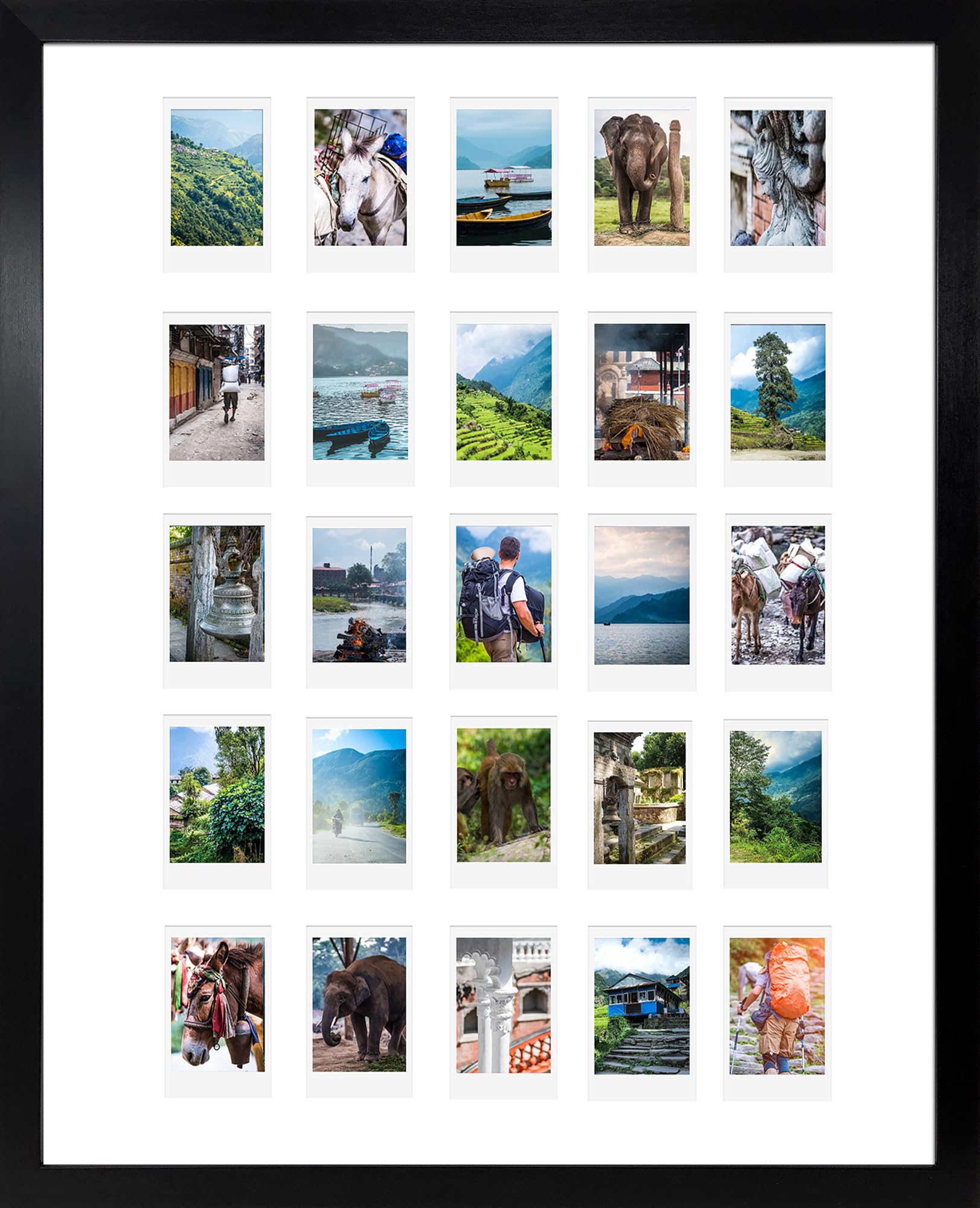 Pf+A Black Real Glass Instax Mini Multi Photo Frame For 25 Photos - Large Multi Instax Mini Picture Frame