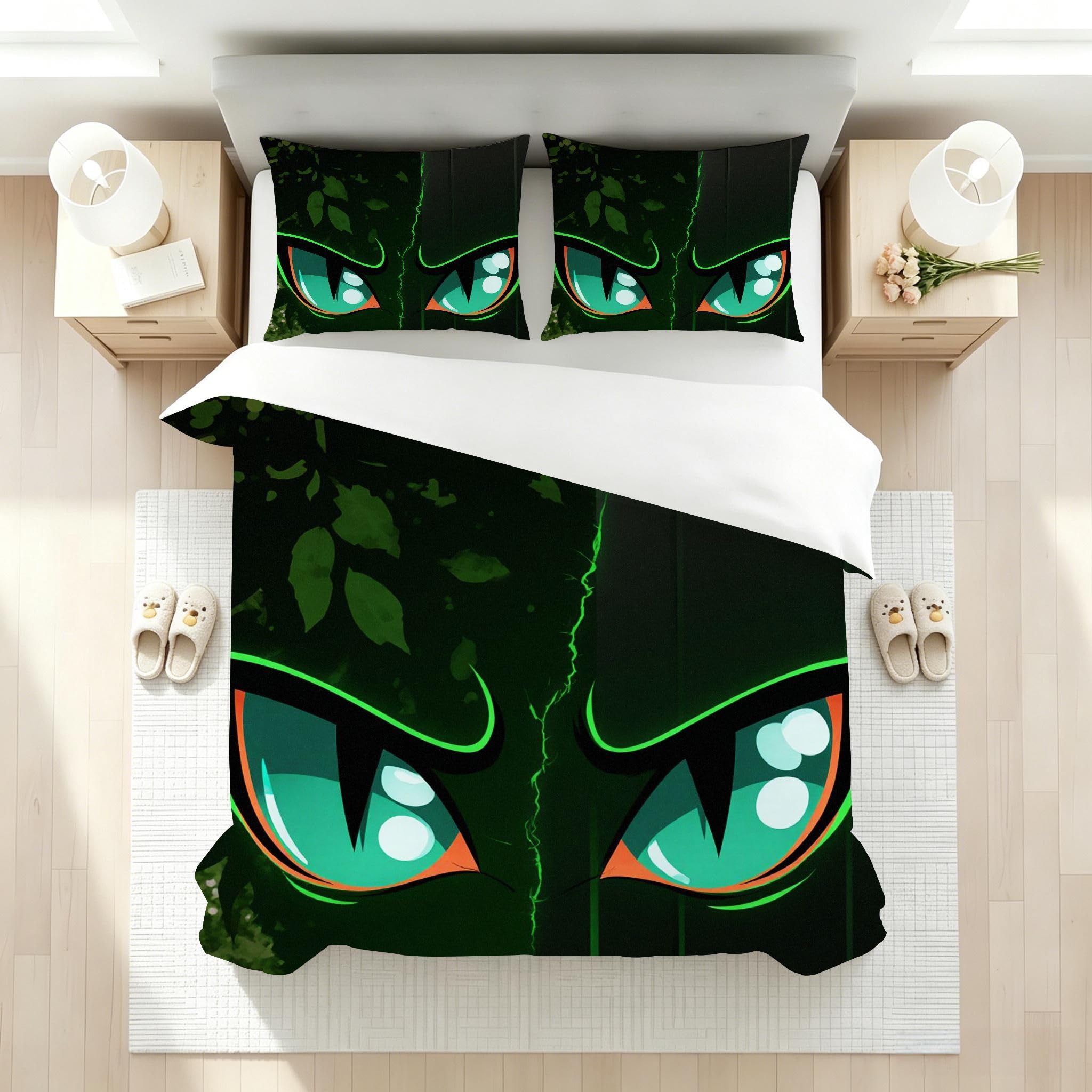 Funda Nórdica Cama 180, 240x260 cm Ojos Verdes, AQ2376 | 3D Estampado, con 2 Funda Almohada, con Cremallera Oculta, para Adultos Parejas, para Villa Dormitorio, Ligero Transpirable
