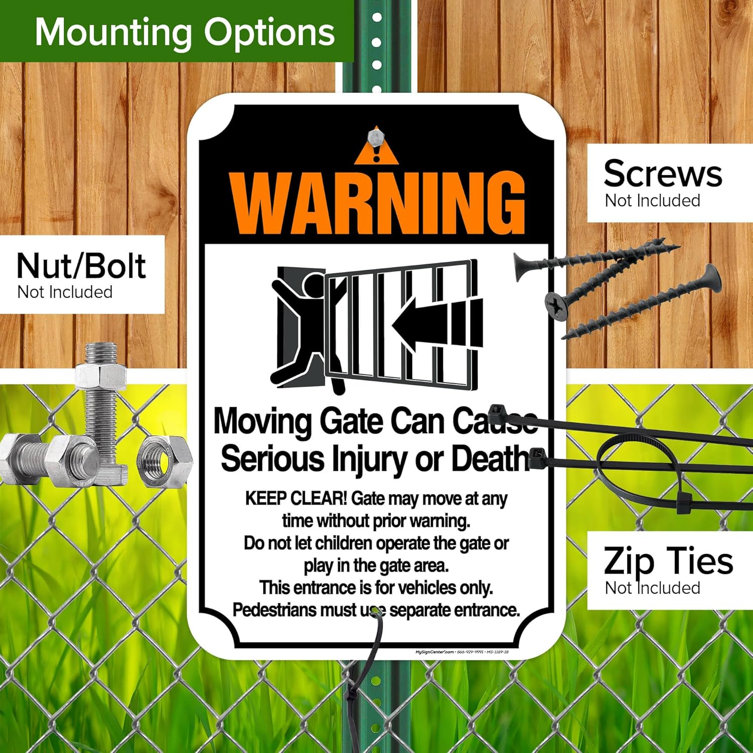 Warning Moving Gate Can Cause Serious Injury or Death Sign, 12"x18" Aluminum, Fade Resistance, Indoor/Outdoor Use, USA MADE By My Sign Center
