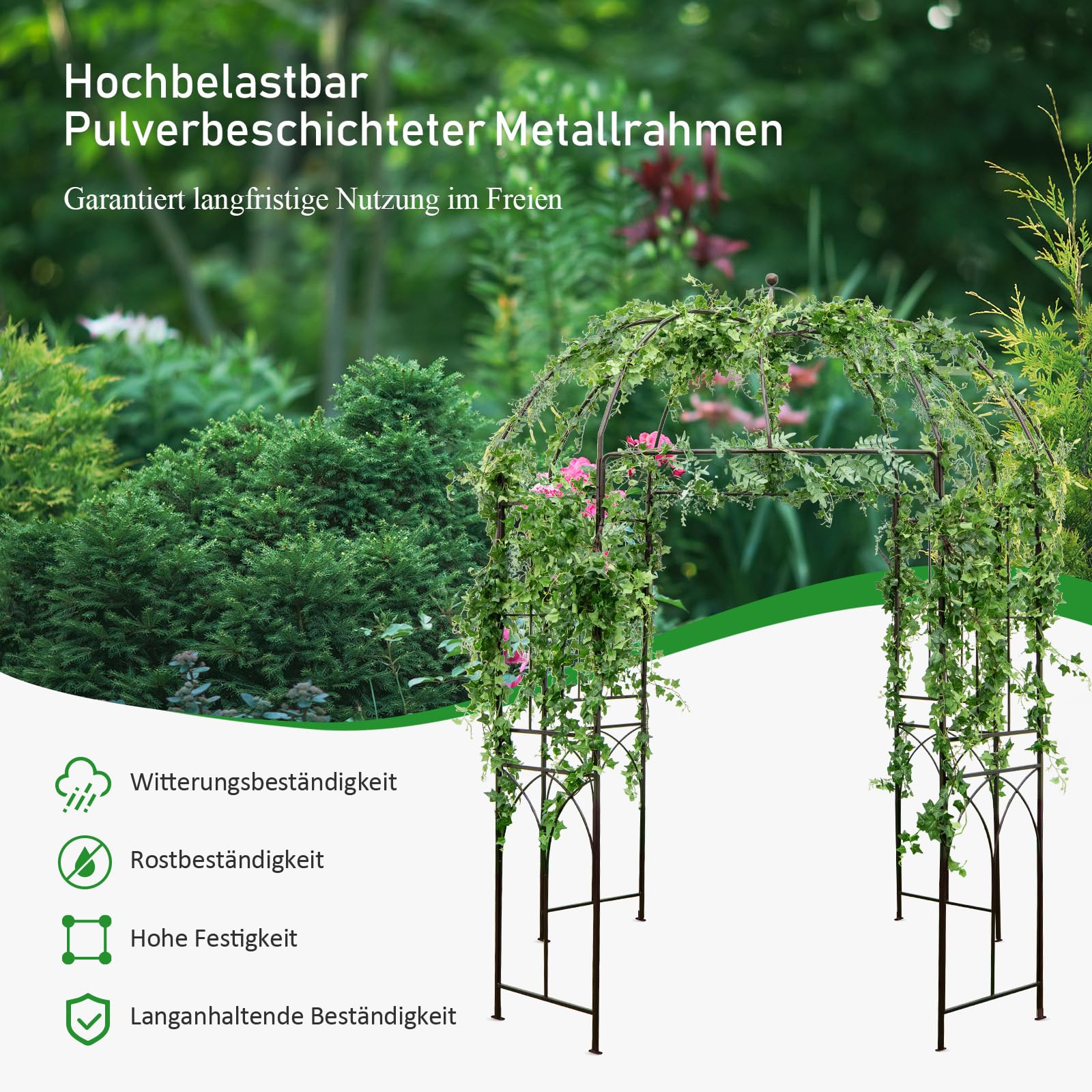 GOPLUS Rosenbogen aus Metall, Gartenbogen stabil mit Rankgitter für Kletterpflanzen & Hochzeit, 211x211x256cm Rosenpavillon Torbogen Rankbogen wetterfest für Garten & Hinterhof