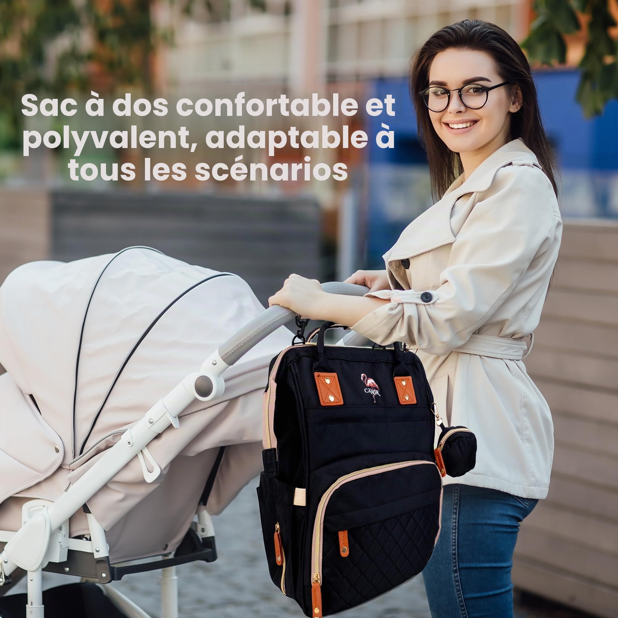 Camir - Sac à langer portable avec crochets pour poussette pour bébé, sac à langer pour bébé, sac à couches maternité pour maman, portable avec crochets pour poussette, sac à langer hôpital.