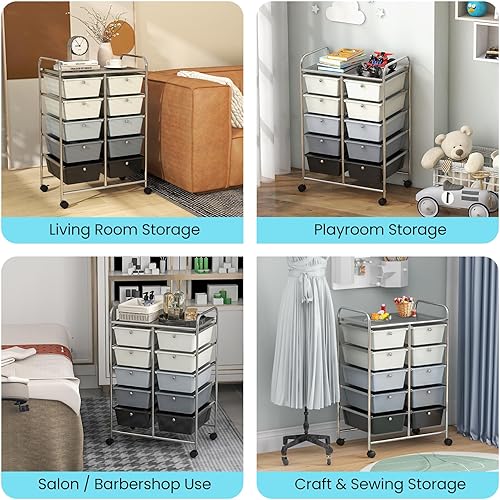 Vista 65 de Giantex - Carrito rodante, 10 cajones, organizador para aula, carrito de almacenamiento con ruedas para útiles escolares, de oficina, hogar, Negro