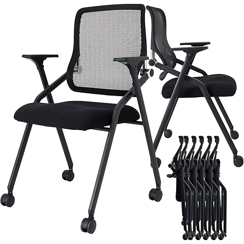 20 Pack Stackable & Foldable Conference Room Chairs with Lumbar Support, Armrest - Ergonomic Mesh Bouncing Back for Office Meeting, Conference, Reception and Training Room Chair