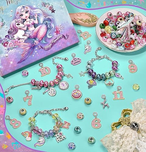 Miniatura 4 de Kit de fabricación de pulseras con dijes para niñas suministros de joyería de sirena, kit de pulseras de dije, juego de manualidades de arte para