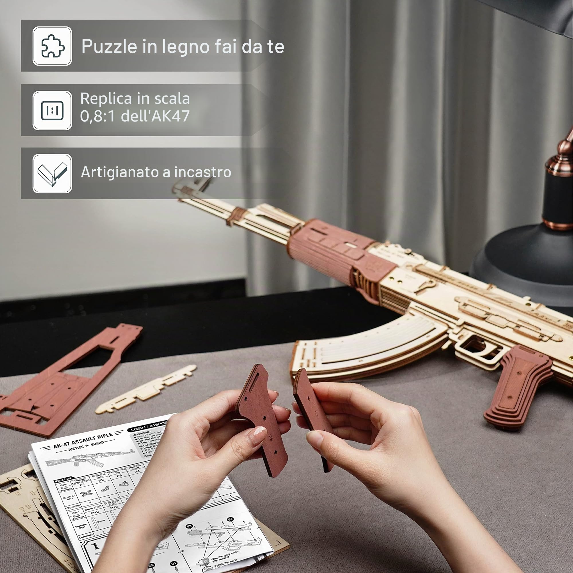 ROKR AK47 Modellismo da Costruire Adulti-Puzzle 3D Legno-Idea Regalo Di Compleanno Unica Per Il Padre Uomo(LQ901)