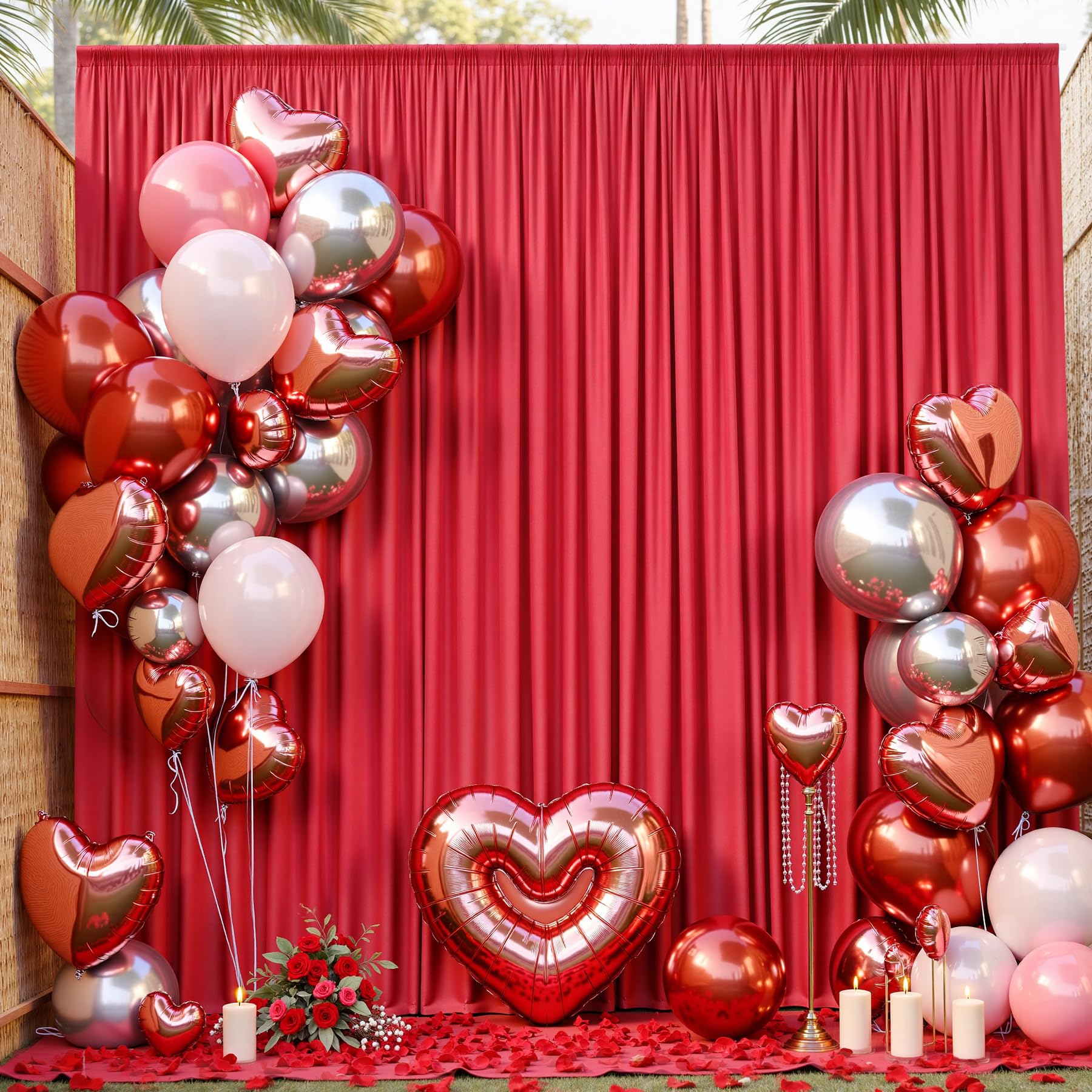 Faltenfreier Hintergrund für Partys, 9 x 3 m, 6 Paneele, 15,2 x 3 m, seidiges Polyester, Rot, Foto-Hintergrund, für Geburtstag, Mottoparty, Hochzeit, Fotografie-Hintergrund