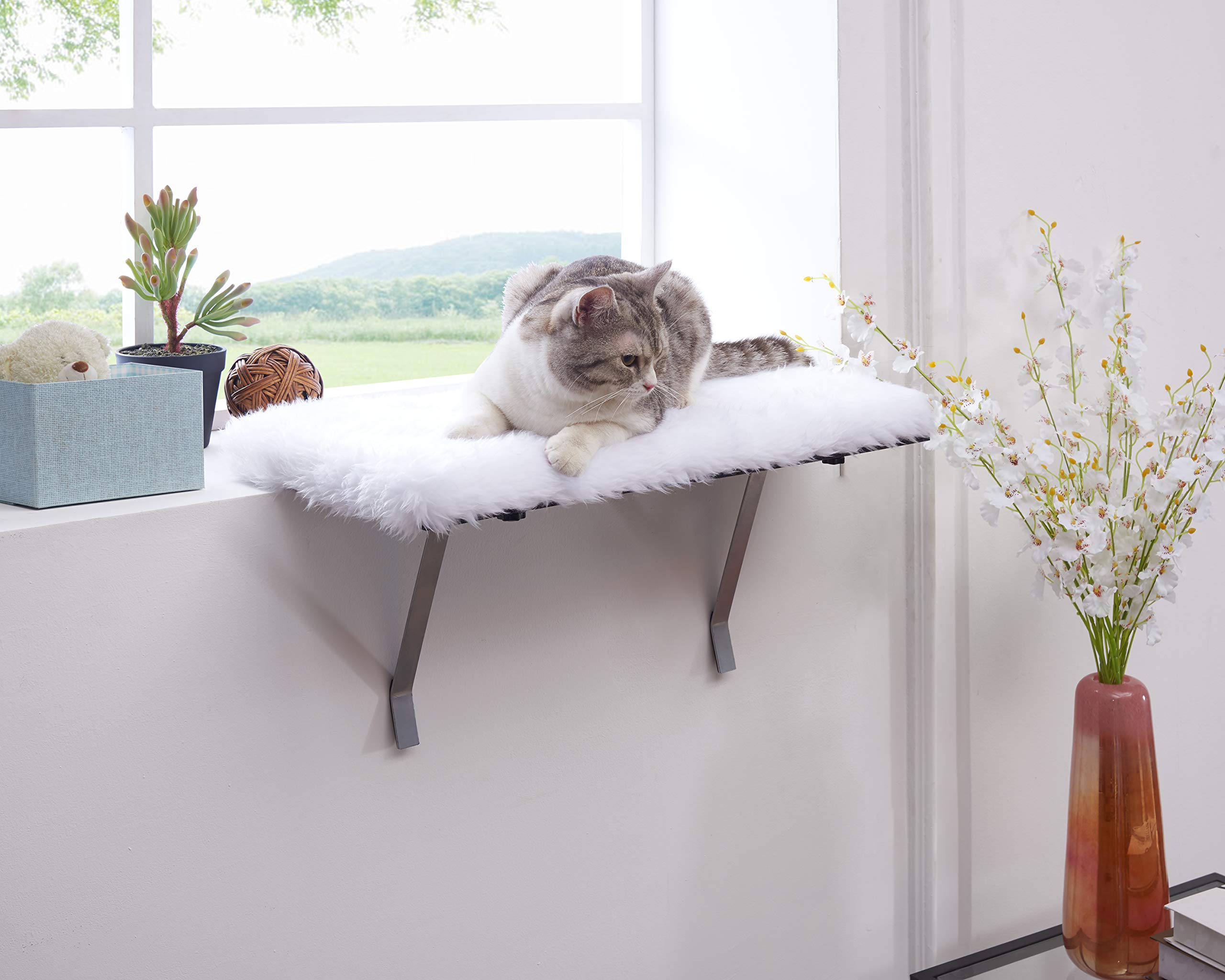 SweetGO corporationCat Window Perch-Mounted Shelf Bed for cat-Funny Sleep DIY Kitty Sill Window Perch- Washable Foam Cat Seat