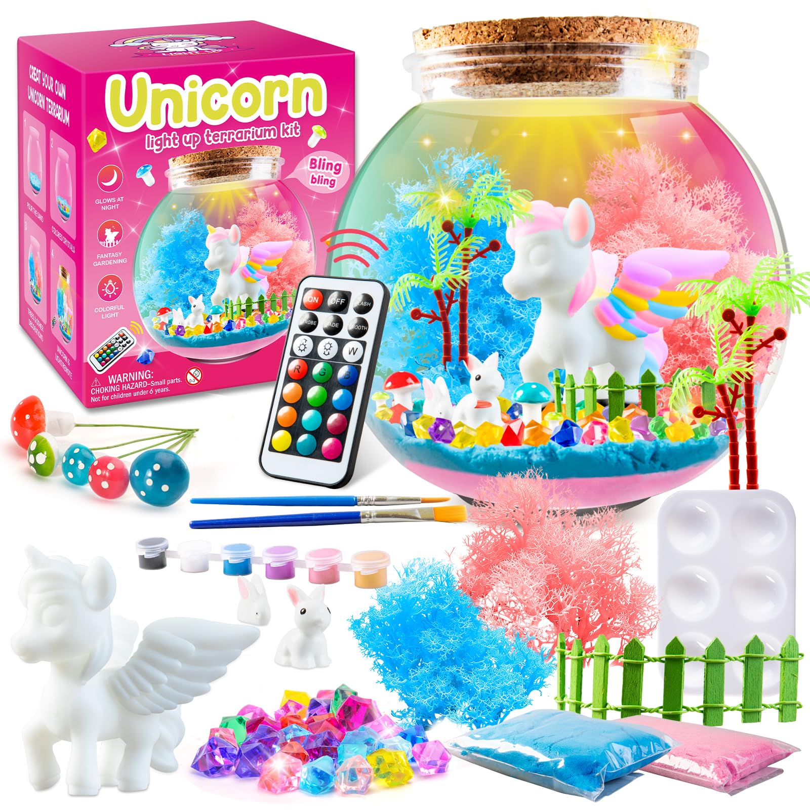 Light-Up Unicorn Terrarium Kit for Kids, Unicorn Toys, LED Night Light, Grow Plant, Paint Set, Arts & Crafts Kit for Little Girls & Boys Age,3 4 5 6 7 8 Old Girls Gifts Christmas Birthday