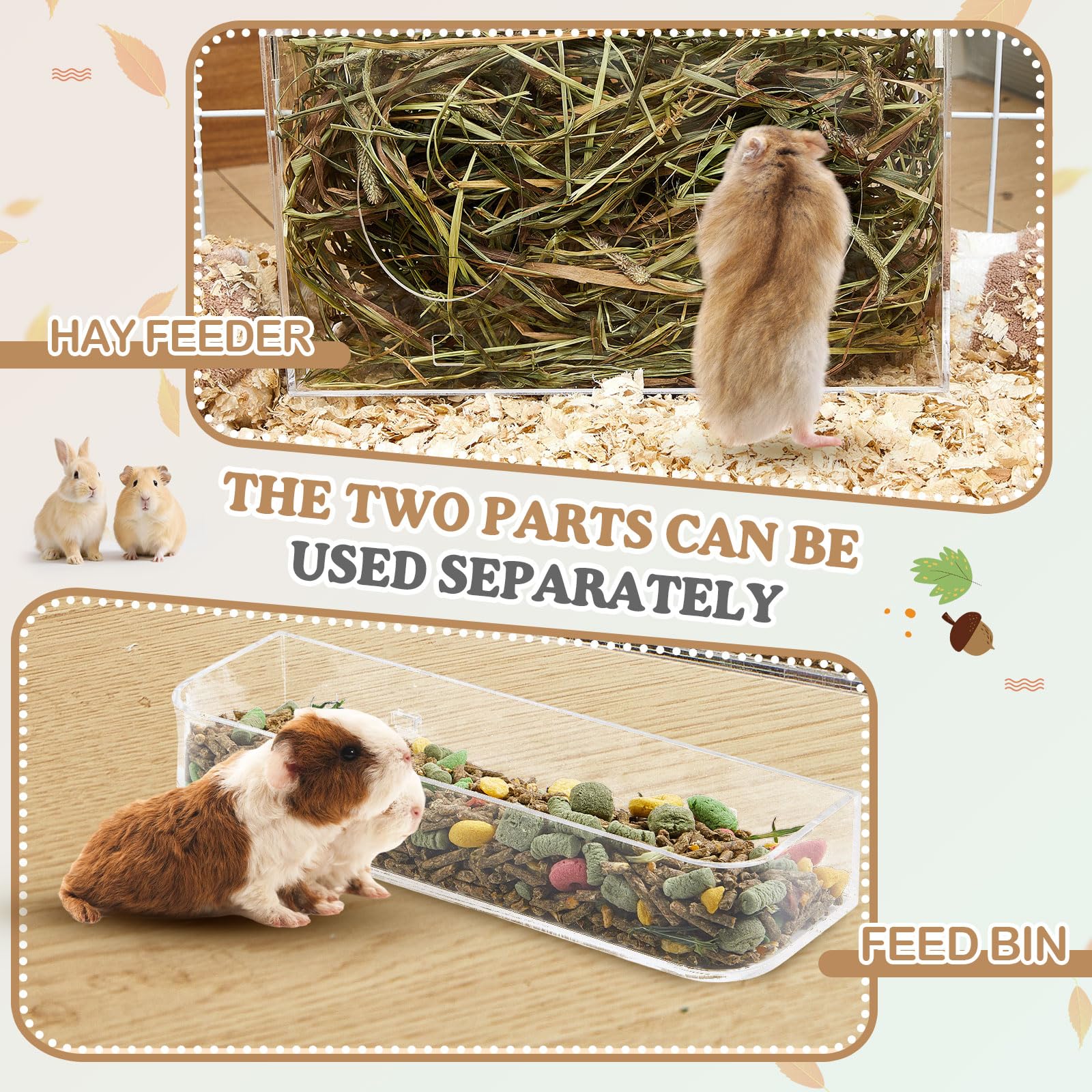 Honeydak Acrylic Rabbit Hay Feeder with Lid, Two in One Hanging Guinea Pig Hay Feeder with Hook Food Dispenser Bin for Bunny, Guinea Pig, Chinchilla - image 6