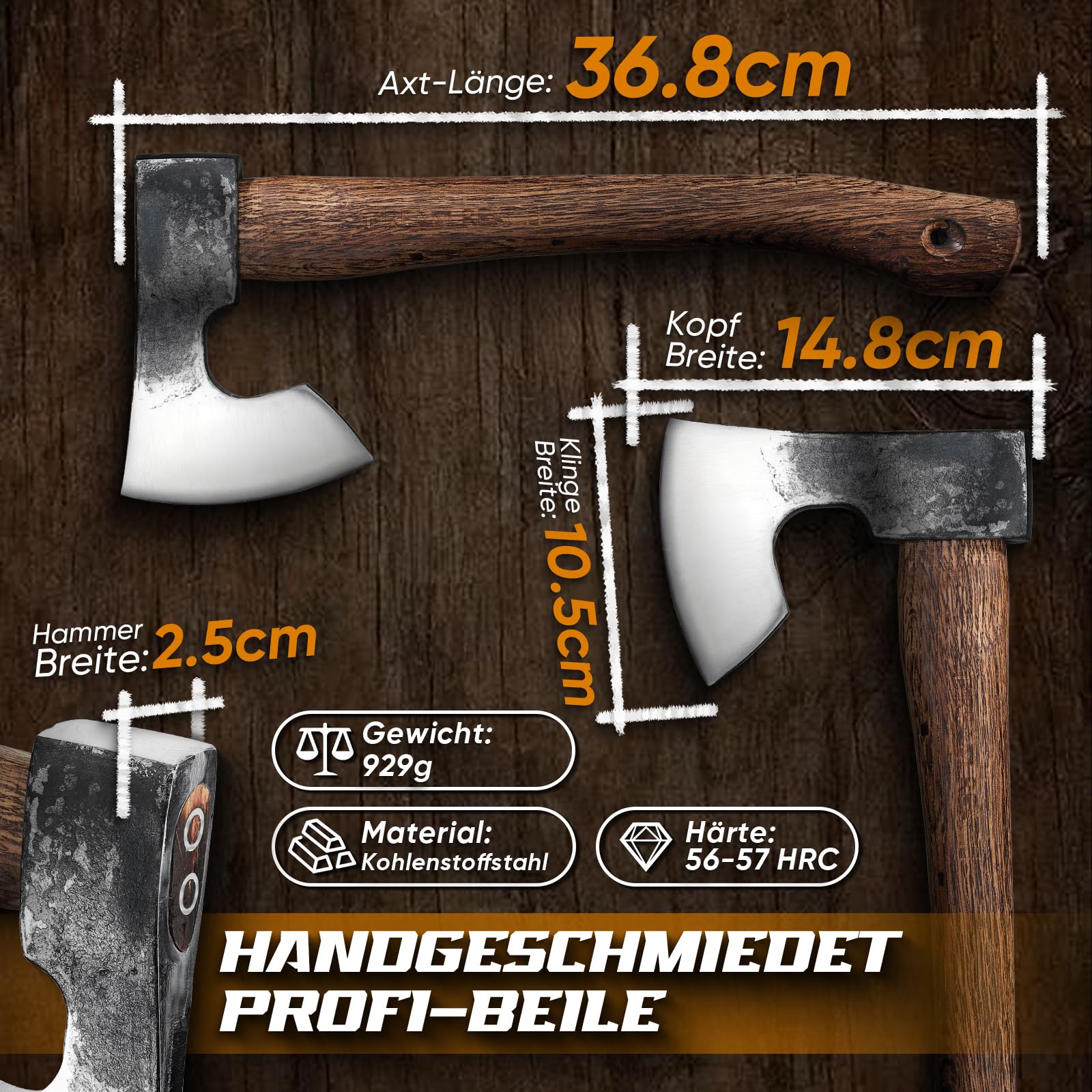 Dream Reach Beil Axt Wikinger - Handgeschmiedet Outdoor Survival Axt mit Leder Holster Carbonisierte Holzgriff für Camping und Wandern Geschenke für Männer Papa