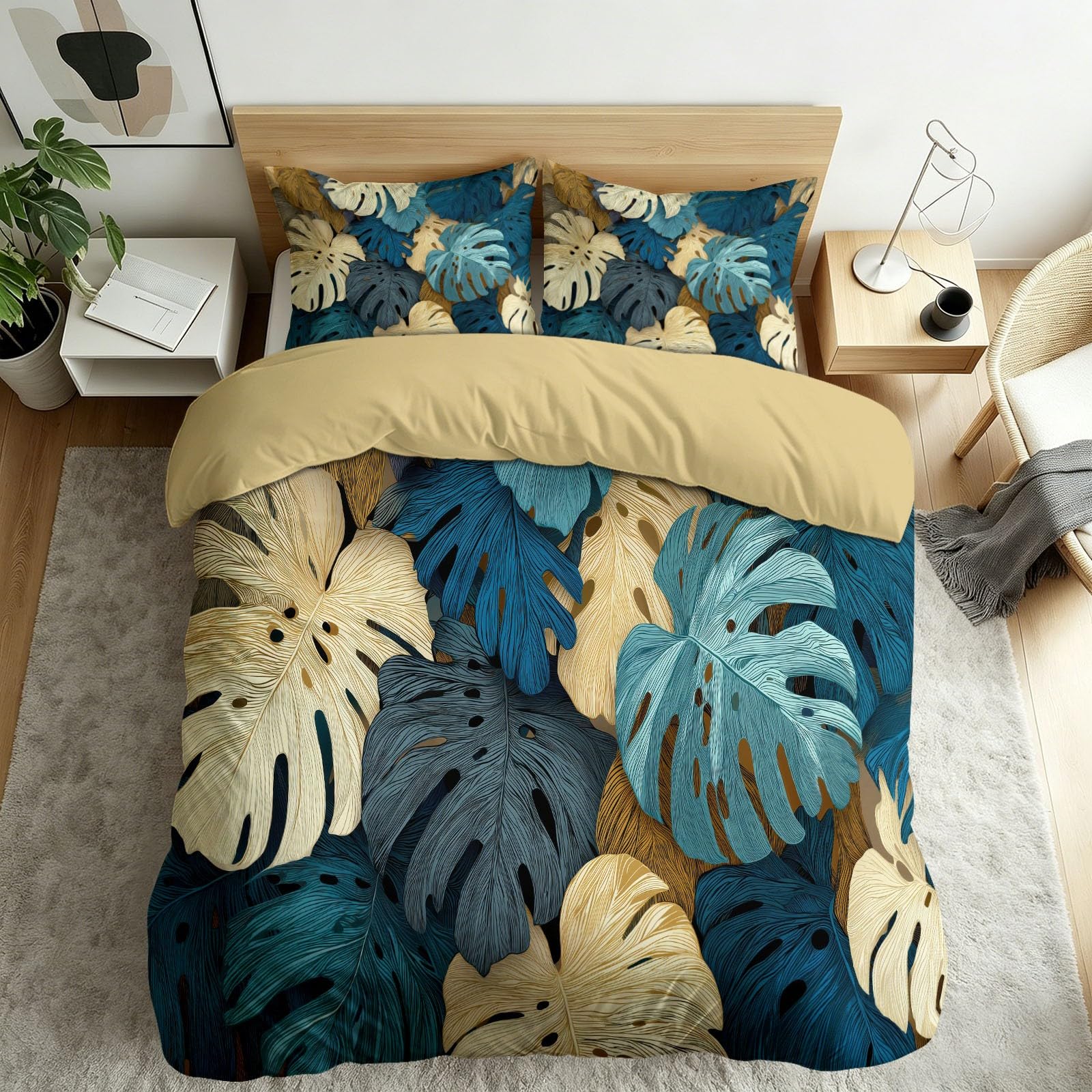 Housse de Couette 200x200 cm avec 2 Taies d'Oreiller Parure de Lit Microfibre Kaki