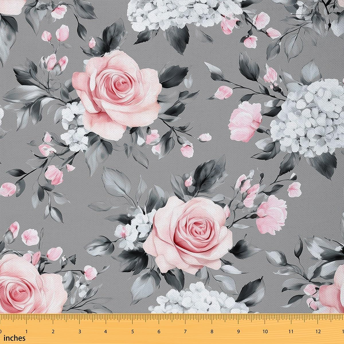 Rose Flowers Fabric by The Yard, Flowers Silver Leaves Plant Girly Fabric for DIY,Rustic Farmhouse Microfiber Waterproof Fabric for Upholstery and Home Accents,3 Yards,108" L x 59" W,Pink Grey