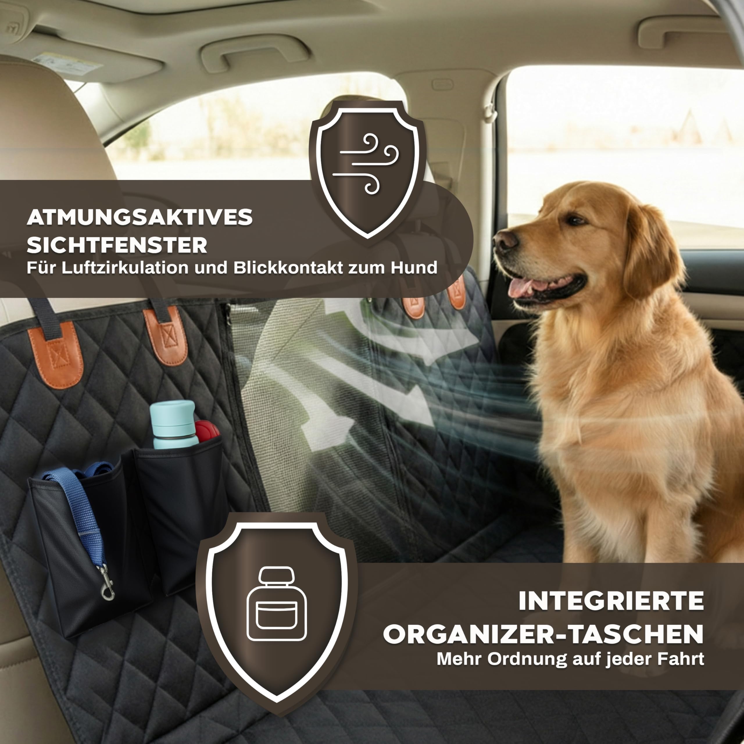 Hainberger Hundedecke Auto Rückbank Wasserabweisende Kratzfeste Autodecke für Hunde wasserdichte rutschfeste Autoschondecke mit Seitenschutz und Sichtfenster, 4-in-1 Rücksitzschoner 137x147 cm