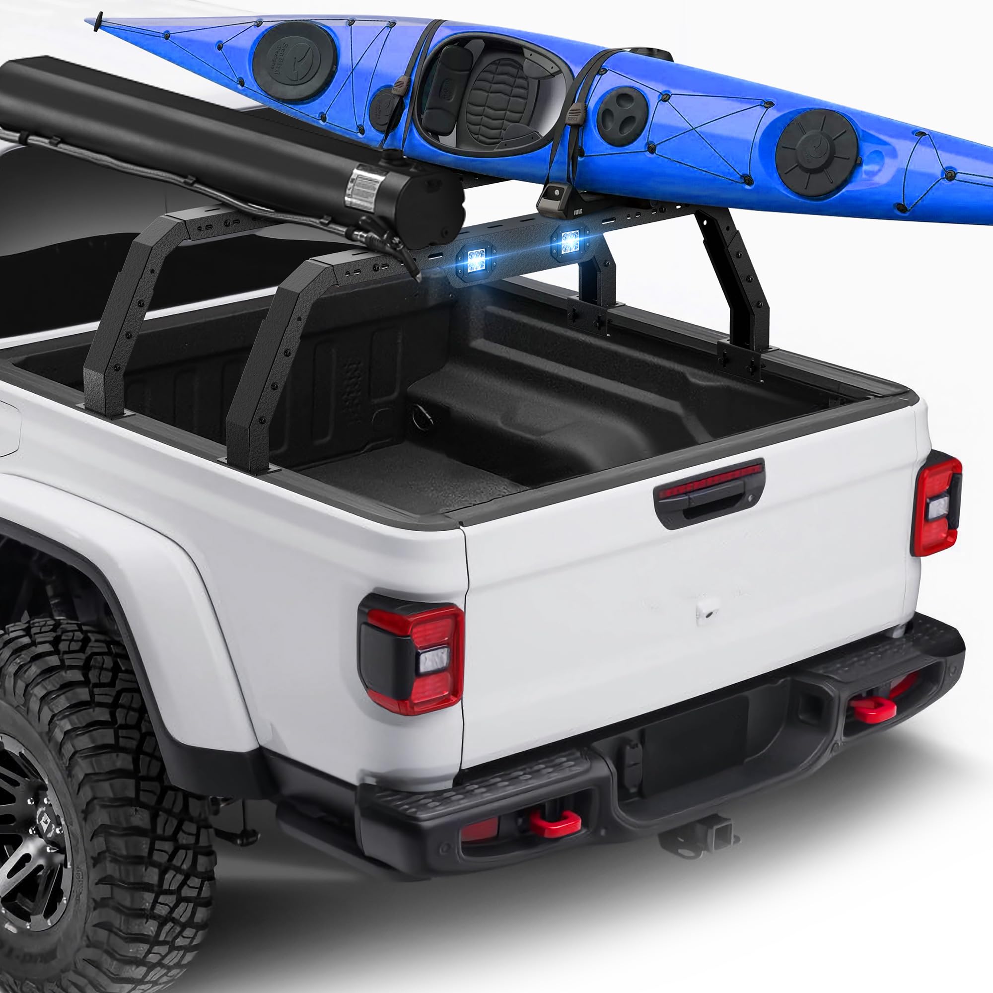 Overland Bed Racks Truck Cargo Carrier with 2 LED Lights Compatible with 2005-2025 Toyota Tacoma & 2022-2025 Tundra & 2020-2025 Jeep Gladiator JT with Bed Rails, 500 LBS Ladder Cross Bar, 2 PCS
