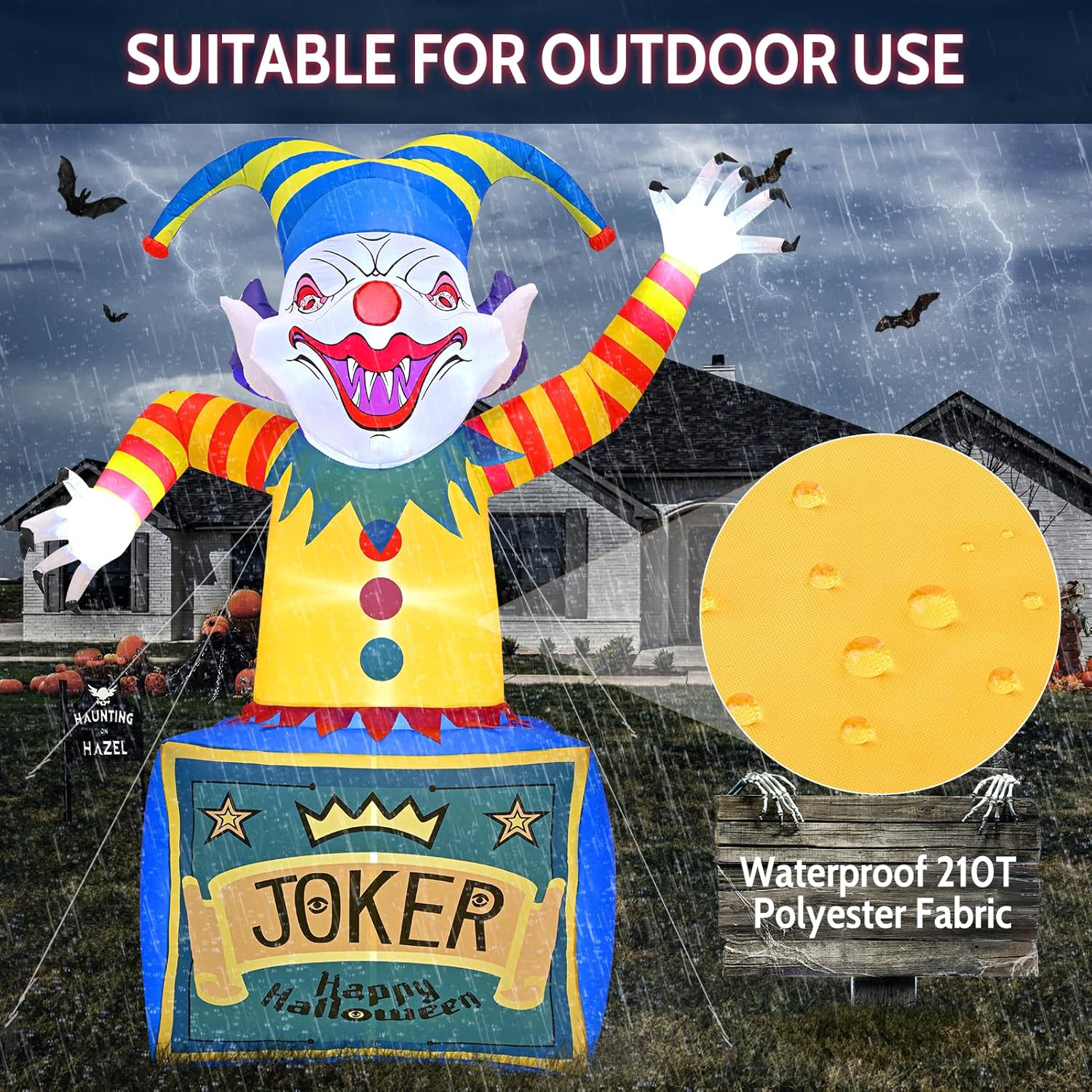 8 FT Halloween Inflatable Clown with Dynamic LED Lights