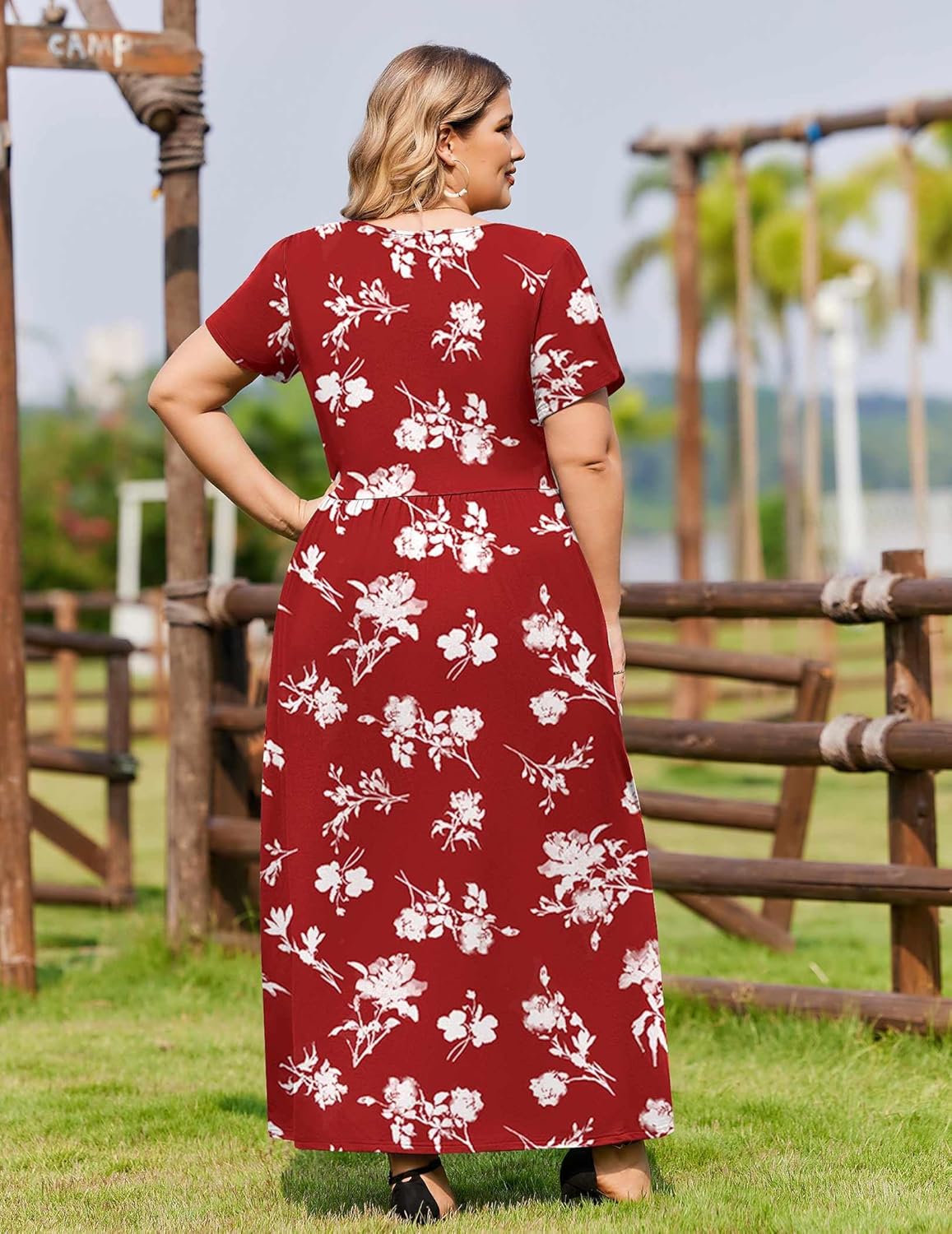 IN'VOLAND Plus Size Maxi Dresses for Women Summer Petal Short Sleeve Dress Casual Loose Flowy Long Sundress with Pockets - Image 3