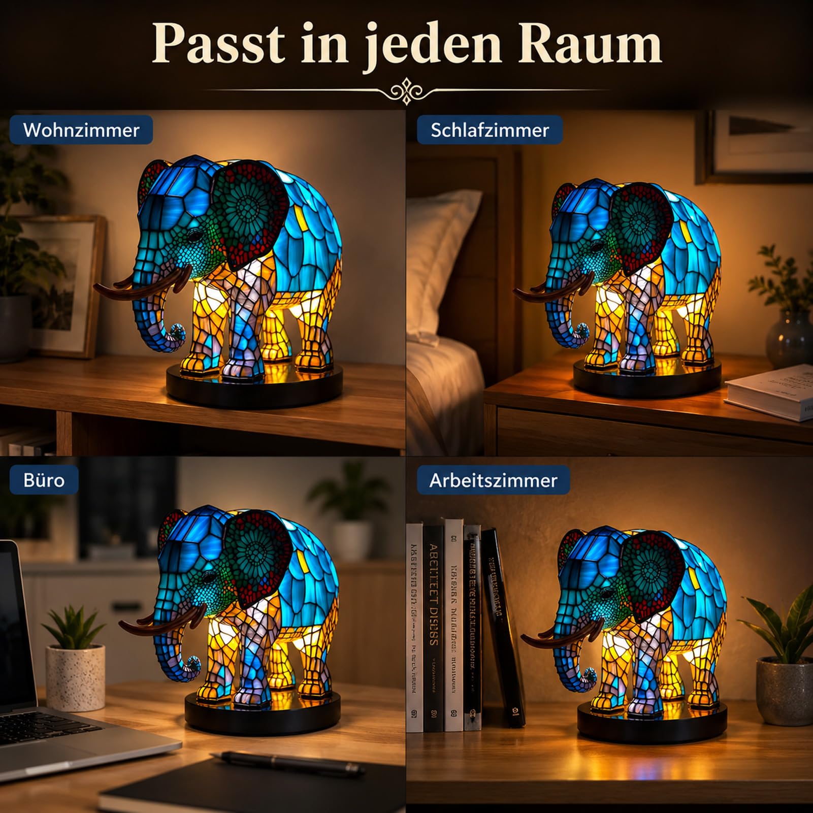 Drawelry 3D Tier Harz Figur Statue Nachtlicht mit Bunte LED Tierlampe Dekoration, Wolf Löwe Eule Skulptur Tischlampe für Wohnzimmer Schlafzimmer Kinderzimmer Deko Weihnachten Geschenk (Elefant)