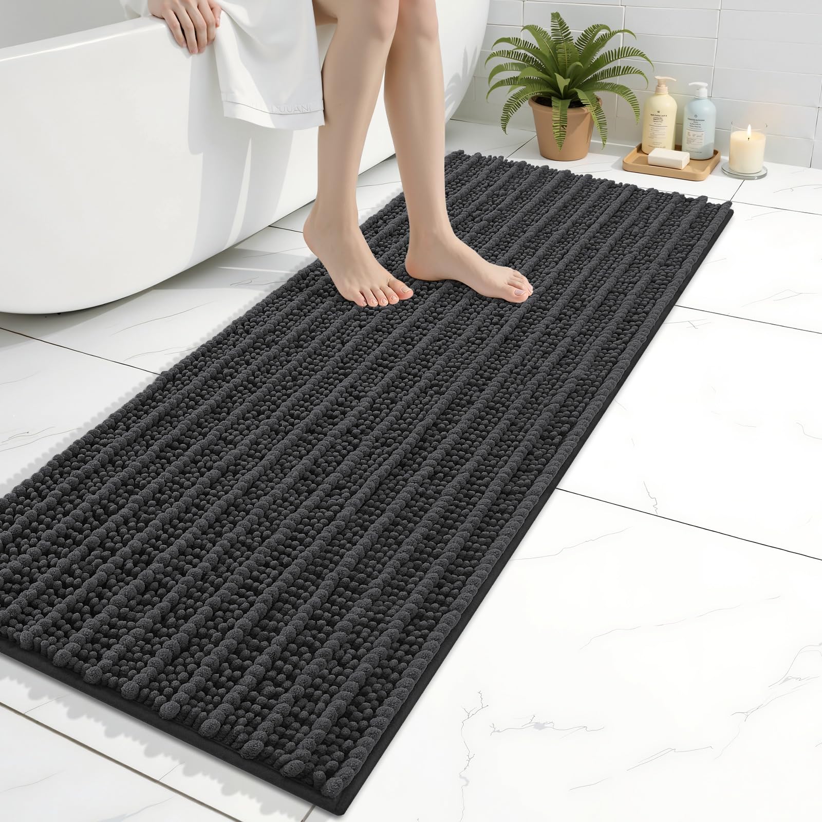 Arotive Bathroom Rugs Mat 47x17, Soft Absorbent Chenille Shaggy Bath Mat