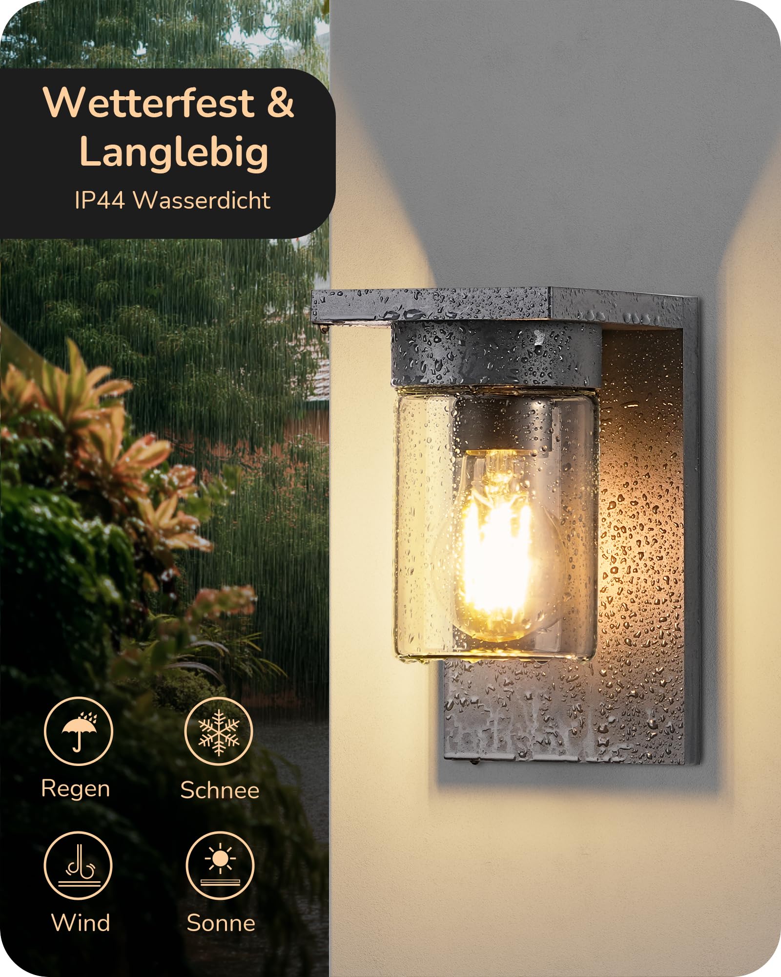 EDISHINE Außenwandleuchte mit Klarglas, E27, IP44, Anthrazit | Aluminiumgehäuse, ohne Leuchtmittel, für Hauswand, Garage und Vordach, 19,1 × 12 × 15 cm