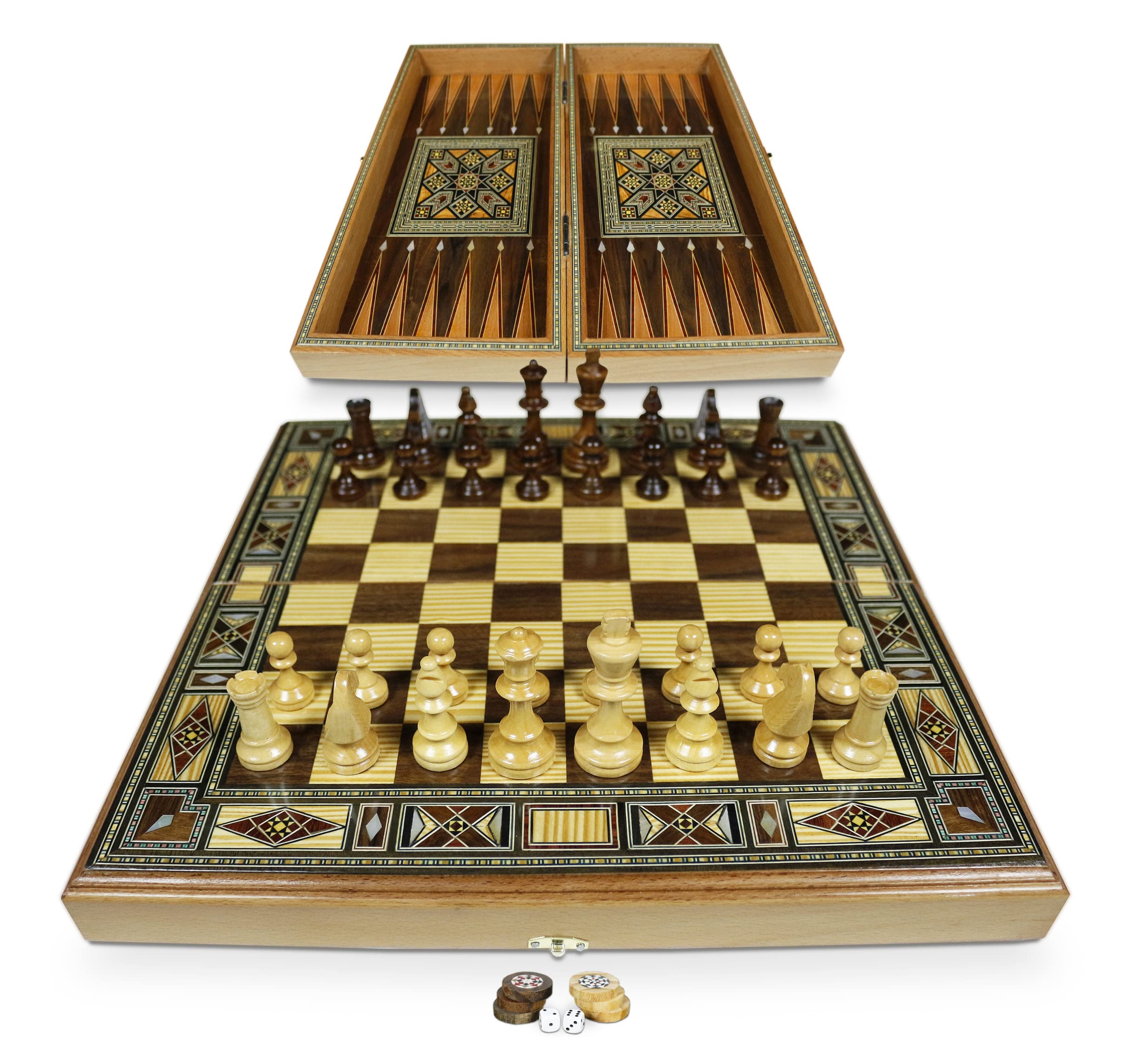 Elessar Novità 40 x 40 cm in legno Backgammon Tavla/scacchi DAMA Board BK 414 F con 30 mattoncini in legno Backgammon e scacchi in legno KH 75, 50 x 50 cm