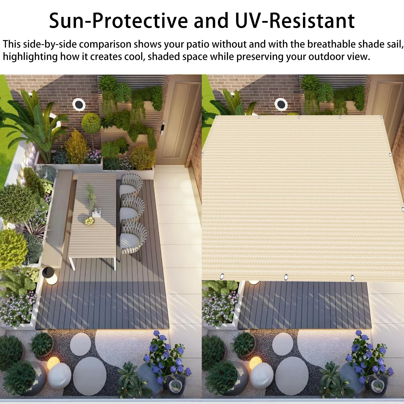 Sonnensegel 150 x 300 cm Hdpe, UV Schutz, Sonnenschutz, Atmungsaktiv, 95% UV Schutz Windschutz, Reißfest, Sonnensegel Nach Maß mit Ösen für Innenhof, Rasen, Außen, Creme Farben