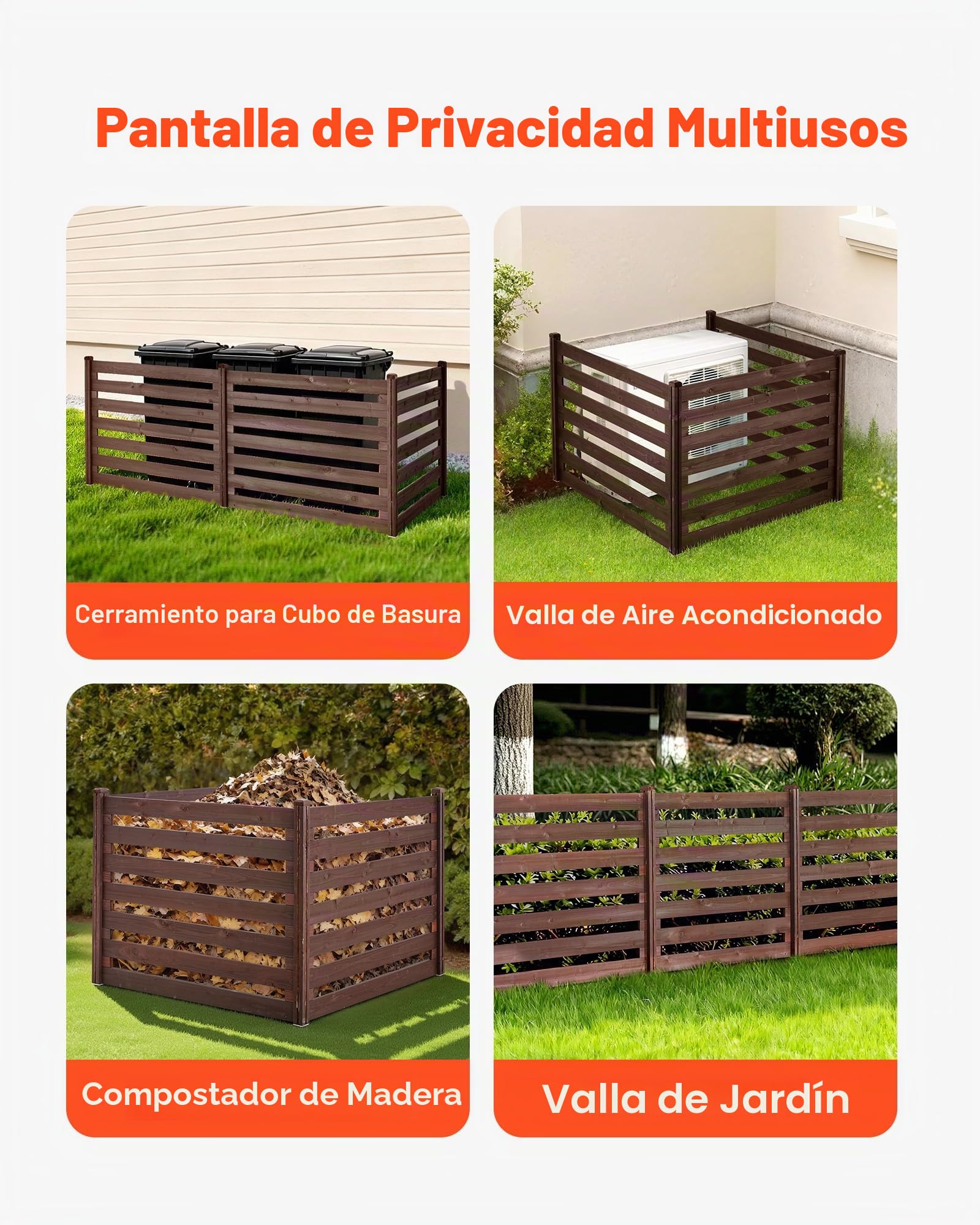 VEVOR Vallas de Madera 1230 x 945 mm, Pantalla de Privacidad Exterior con 3 Paneles, Espaciado para Ventilación, Resistente al Clima, para Jardín Mascotas, Ocultar AC Cubos de Basura Equipo de Piscina