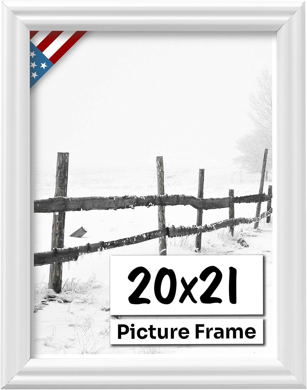 White 20x21 Picture Frame .75" Inch Wide - White Wall Decor Handmade Solid Wood Frames with Preinstalled Hangers and UV Blocking Plexiglass 21x20 Frame