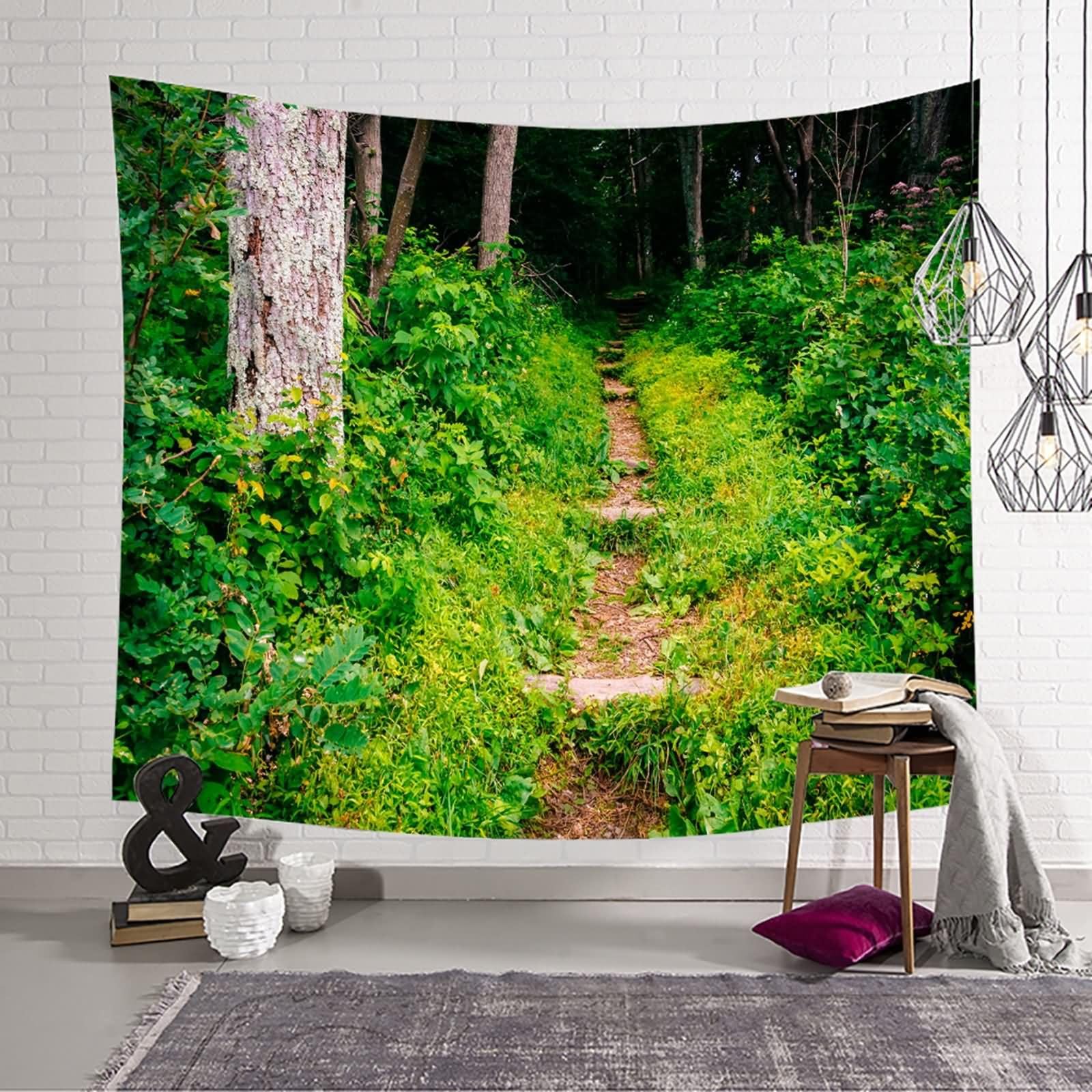 Homxi Dywan ścienny, 260 x 240 cm, ścieżka leśna, krajobraz, dekoracja ścienna, poliester, zielony, brązowy